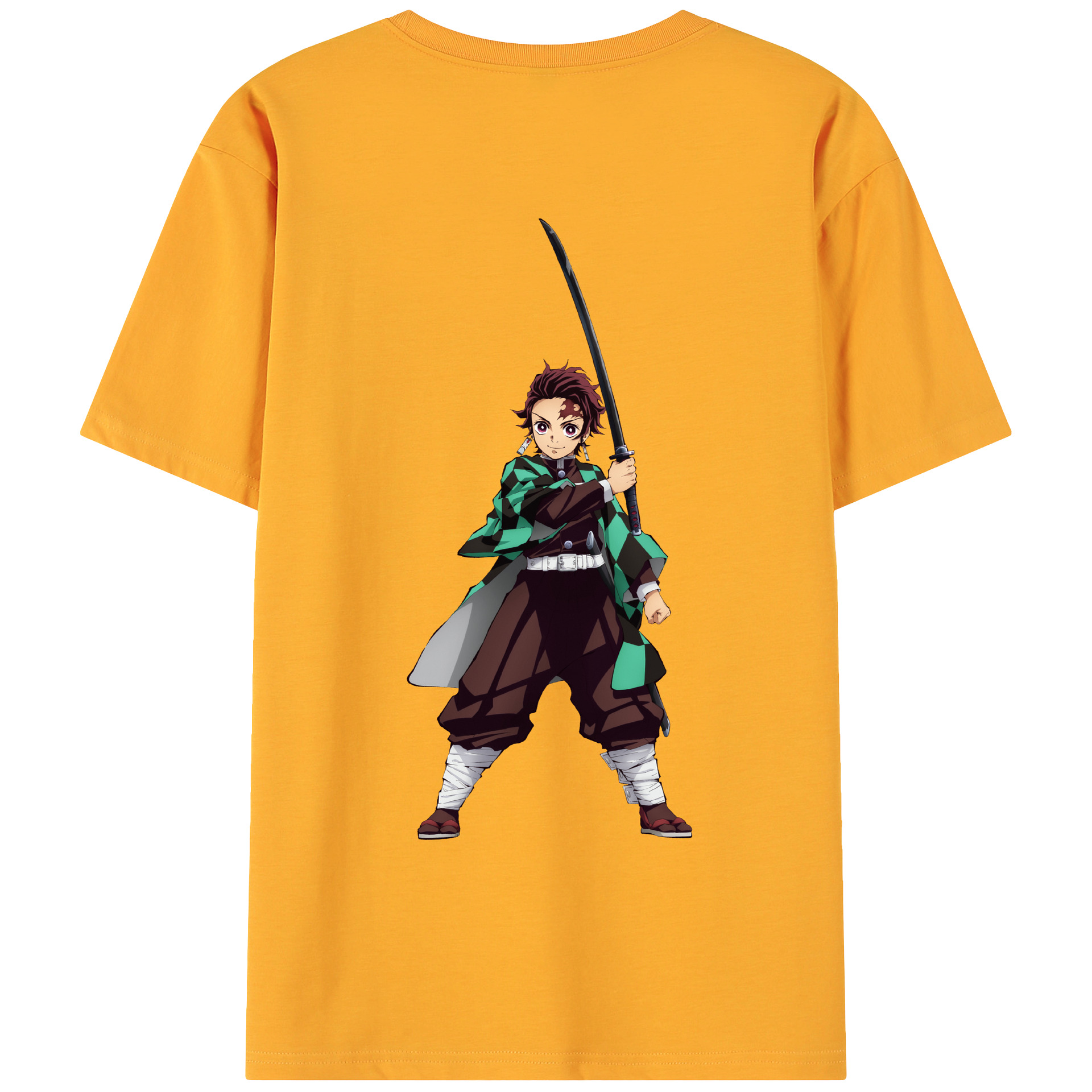 （画像用） 鬼滅の刃 竈門 炭治郎／かまど たんじろう Kamado Tanjirou 綿100％ メンズ半袖Tシャツ（バックプリント） 通気性