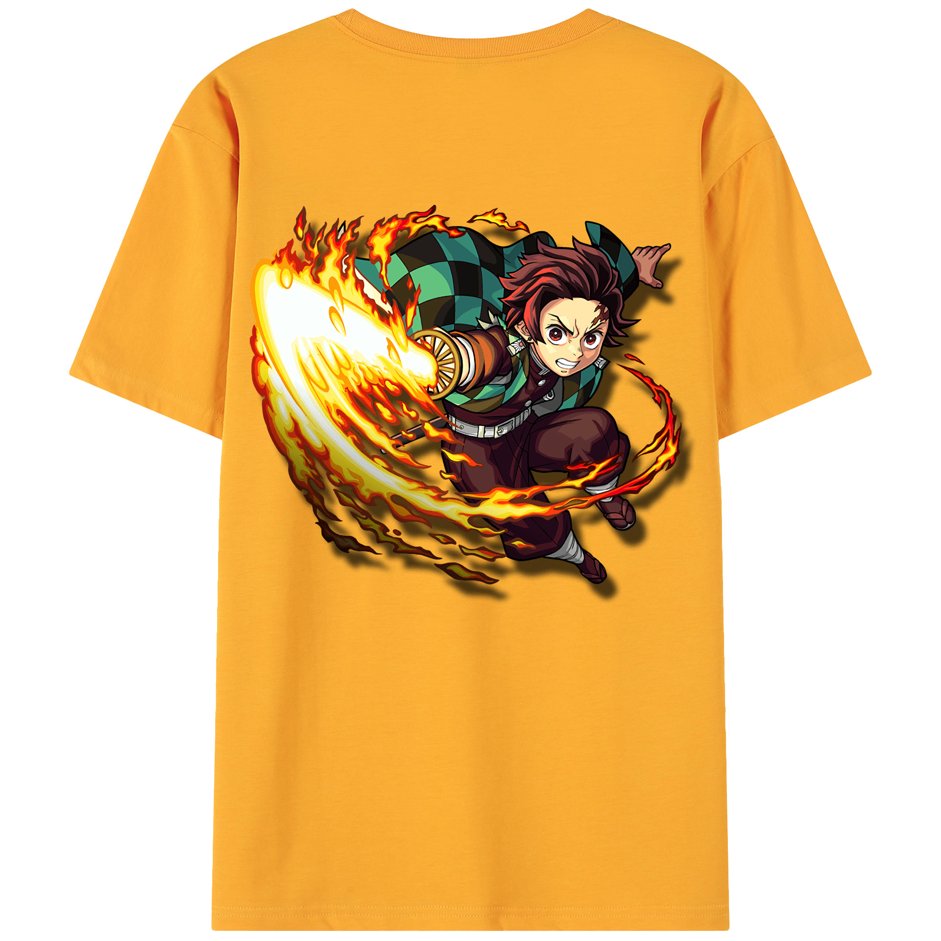 （画像用） 鬼滅の刃 竈門 炭治郎／かまど たんじろう Kamado Tanjirou 綿100％ メンズ半袖Tシャツ（バックプリント） 通気性