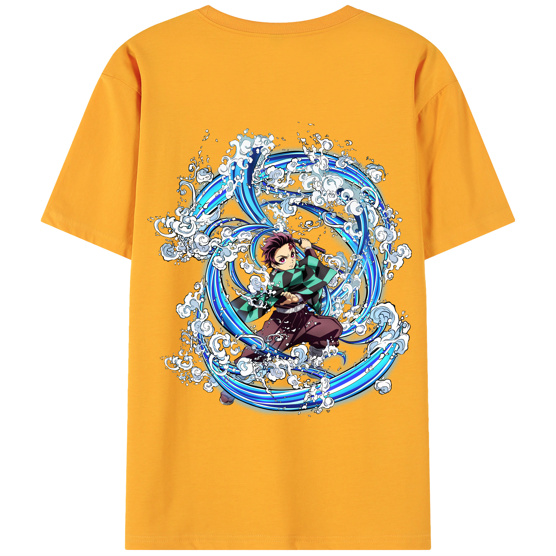 （画像用） 鬼滅の刃 竈門 炭治郎／かまど たんじろう Kamado Tanjirou 綿100％ メンズ半袖Tシャツ（バックプリント） 通気性