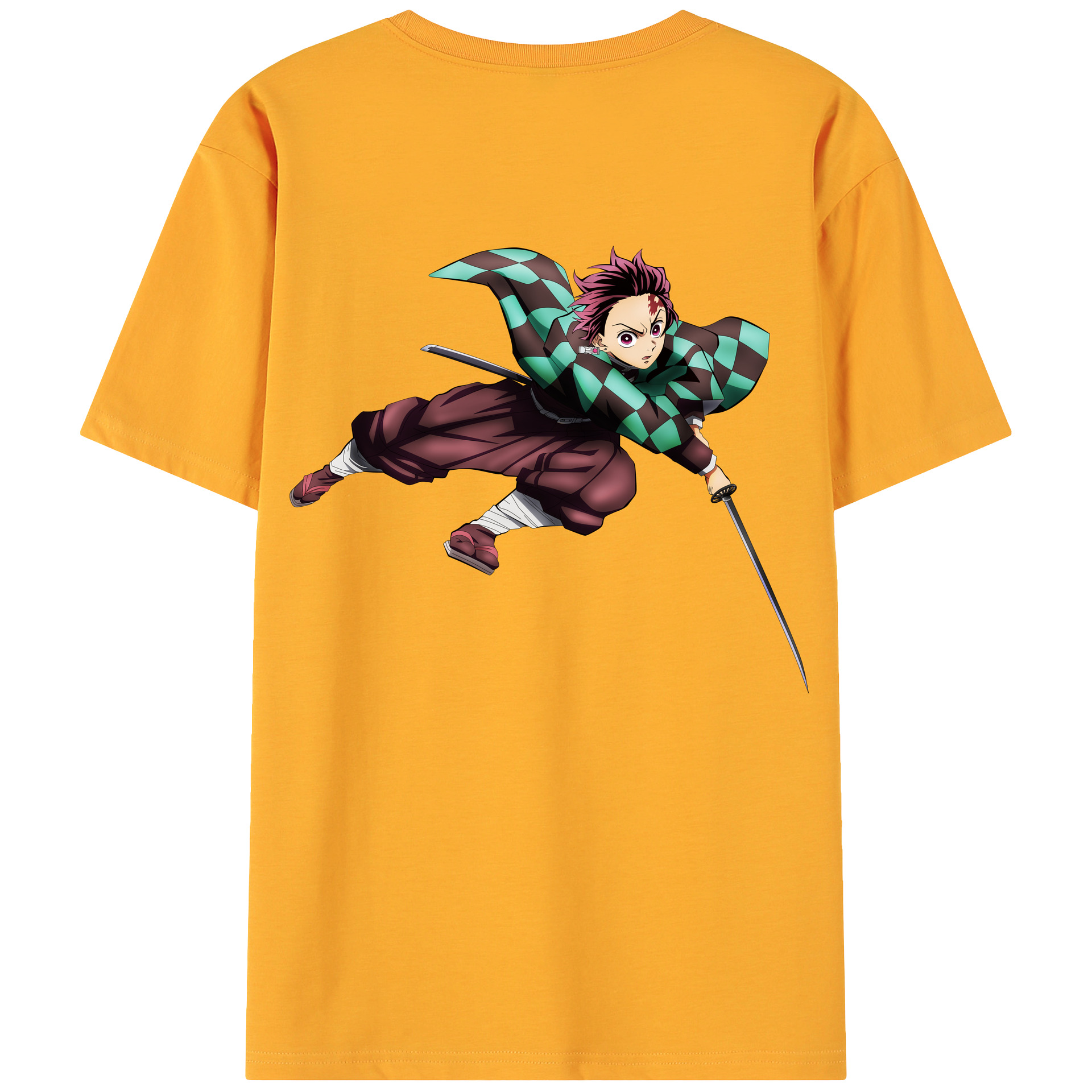 （画像用） 鬼滅の刃 竈門 炭治郎／かまど たんじろう Kamado Tanjirou 綿100％ メンズ半袖Tシャツ（バックプリント） 通気性