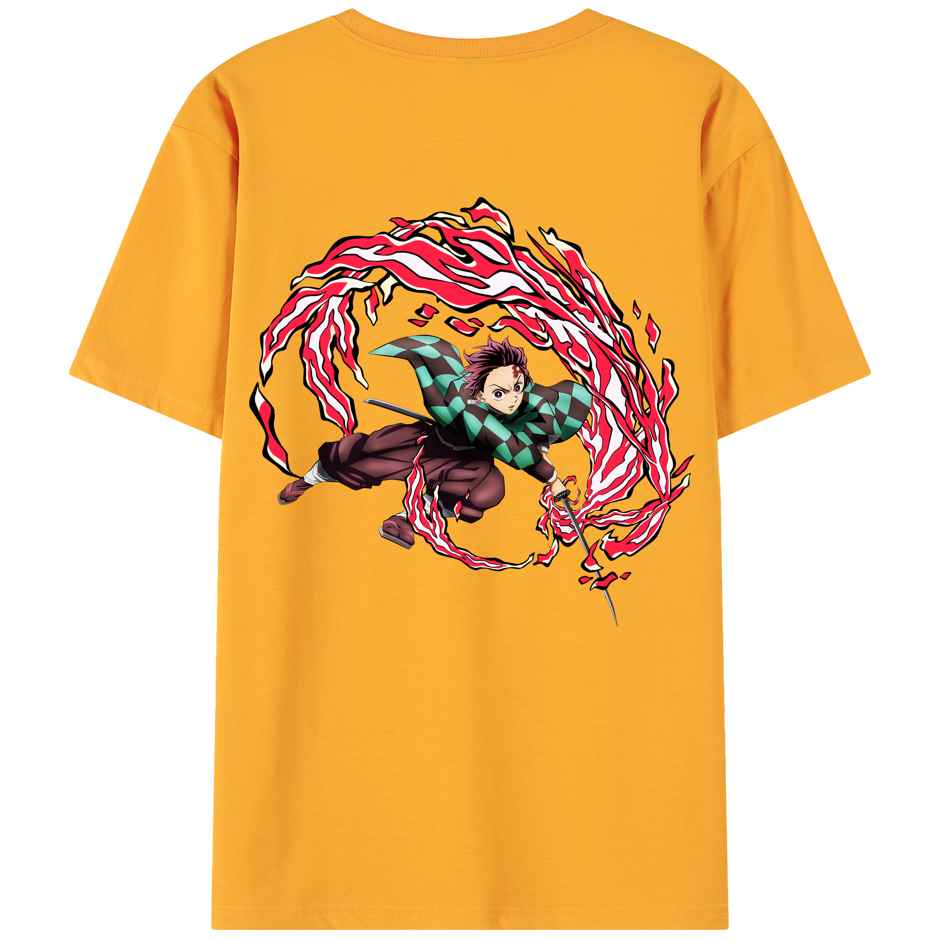 （画像用） 鬼滅の刃 竈門 炭治郎／かまど たんじろう Kamado Tanjirou 綿100％ メンズ半袖Tシャツ（バックプリント） 通気性