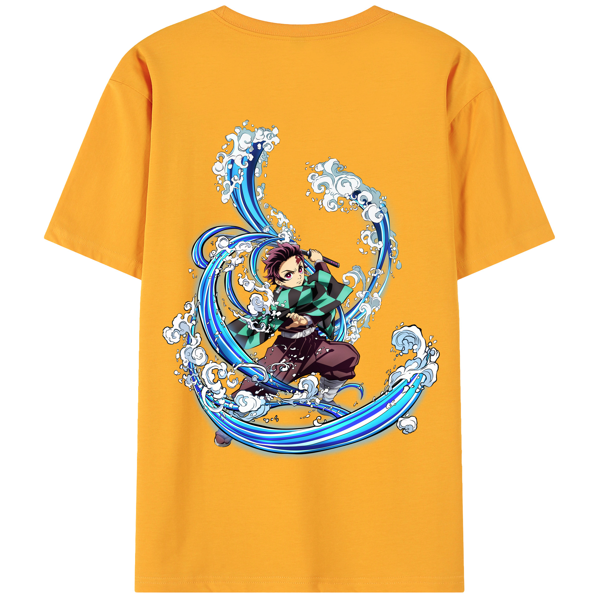 （画像用） 鬼滅の刃 竈門 炭治郎／かまど たんじろう Kamado Tanjirou 綿100％ メンズ半袖Tシャツ（バックプリント） 通気性