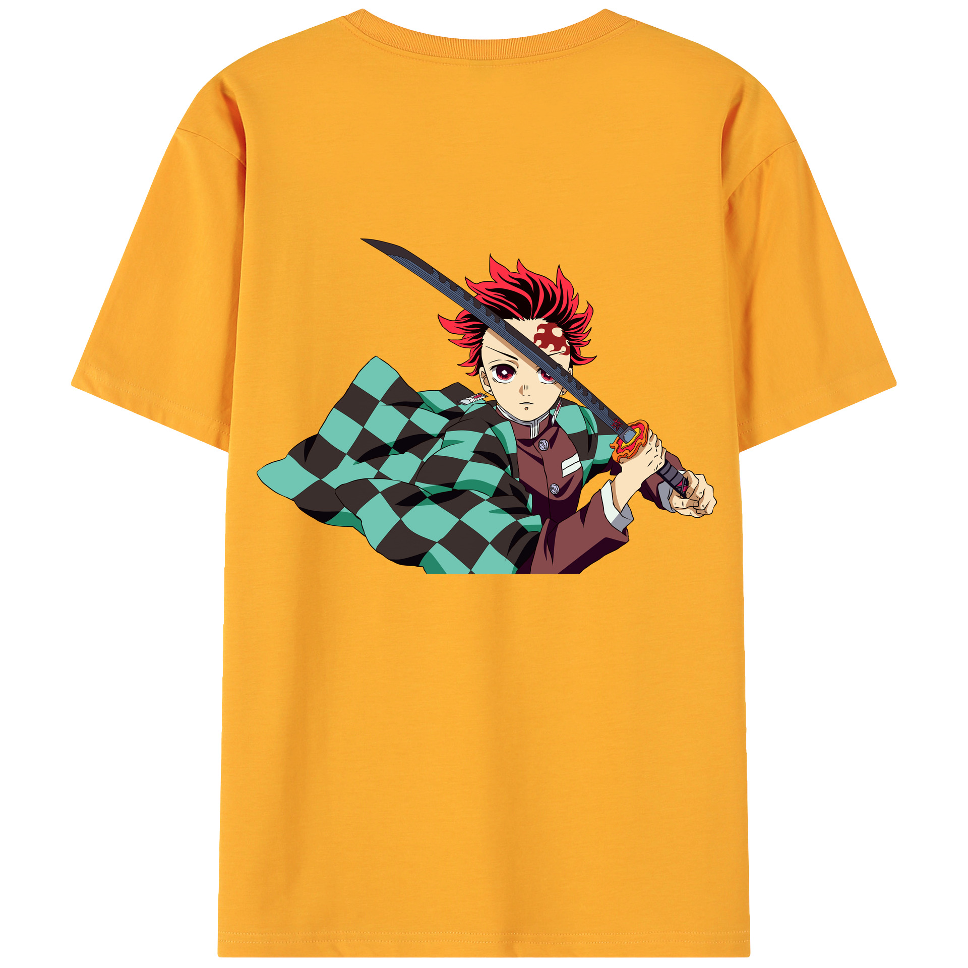 （画像用） 鬼滅の刃 竈門 炭治郎／かまど たんじろう Kamado Tanjirou 綿100％ メンズ半袖Tシャツ（バックプリント） 通気性