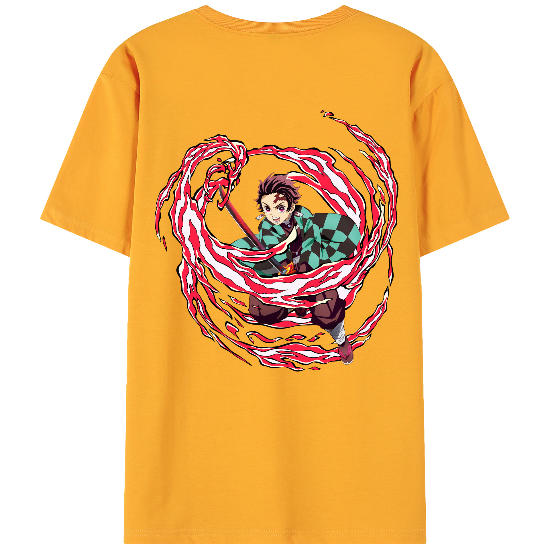 （画像用） 鬼滅の刃 竈門 炭治郎／かまど たんじろう Kamado Tanjirou 綿100％ メンズ半袖Tシャツ（バックプリント） 通気性
