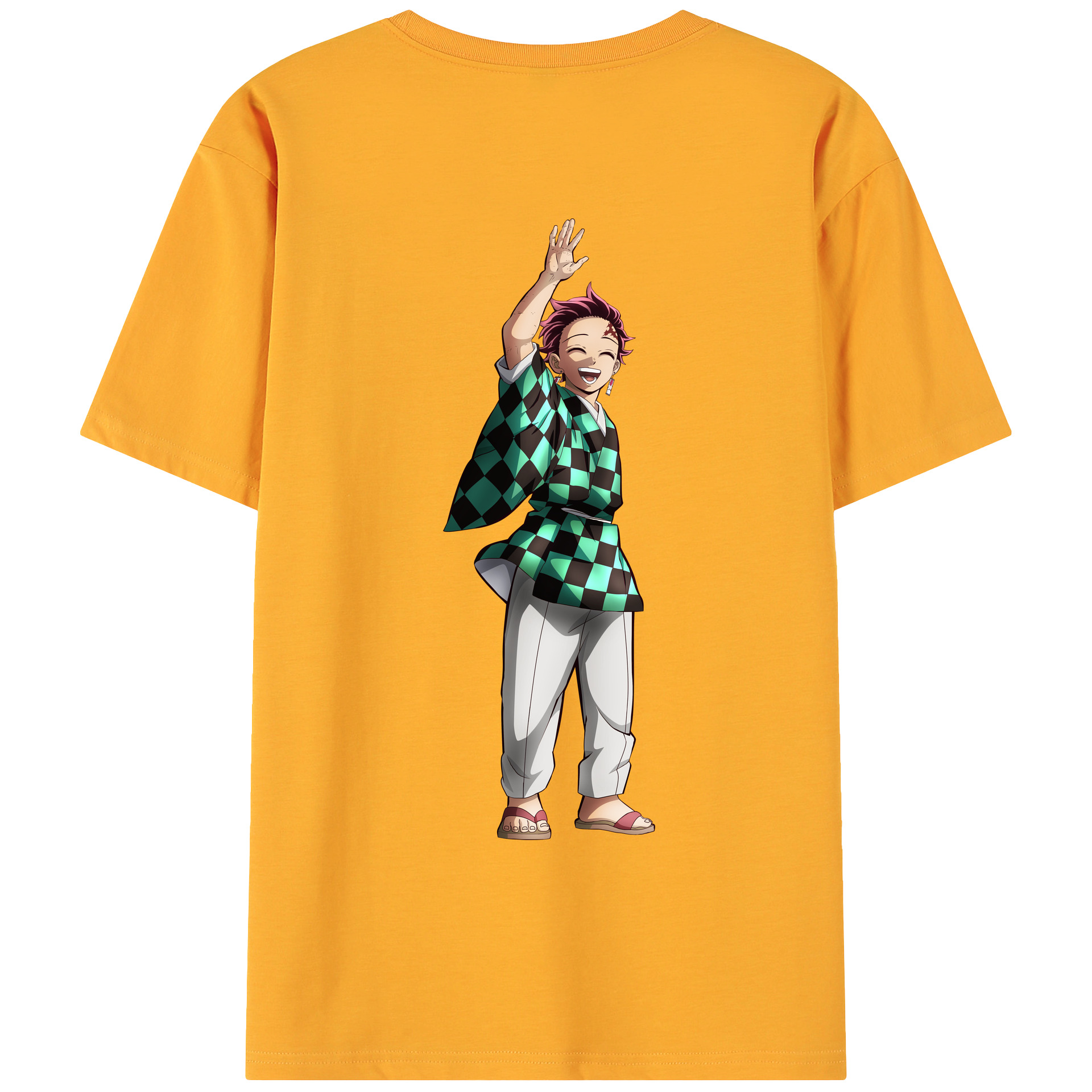 （画像用） 鬼滅の刃 竈門 炭治郎／かまど たんじろう Kamado Tanjirou 綿100％ メンズ半袖Tシャツ（バックプリント） 通気性