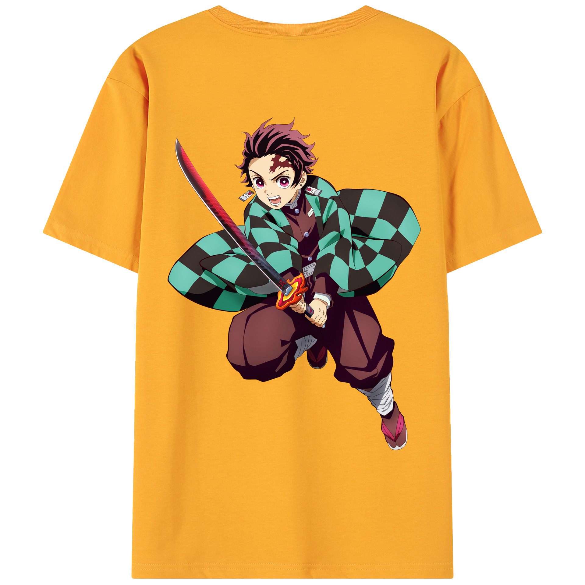 （画像用） 鬼滅の刃 竈門 炭治郎／かまど たんじろう Kamado Tanjirou 綿100％ メンズ半袖Tシャツ（バックプリント） 通気性