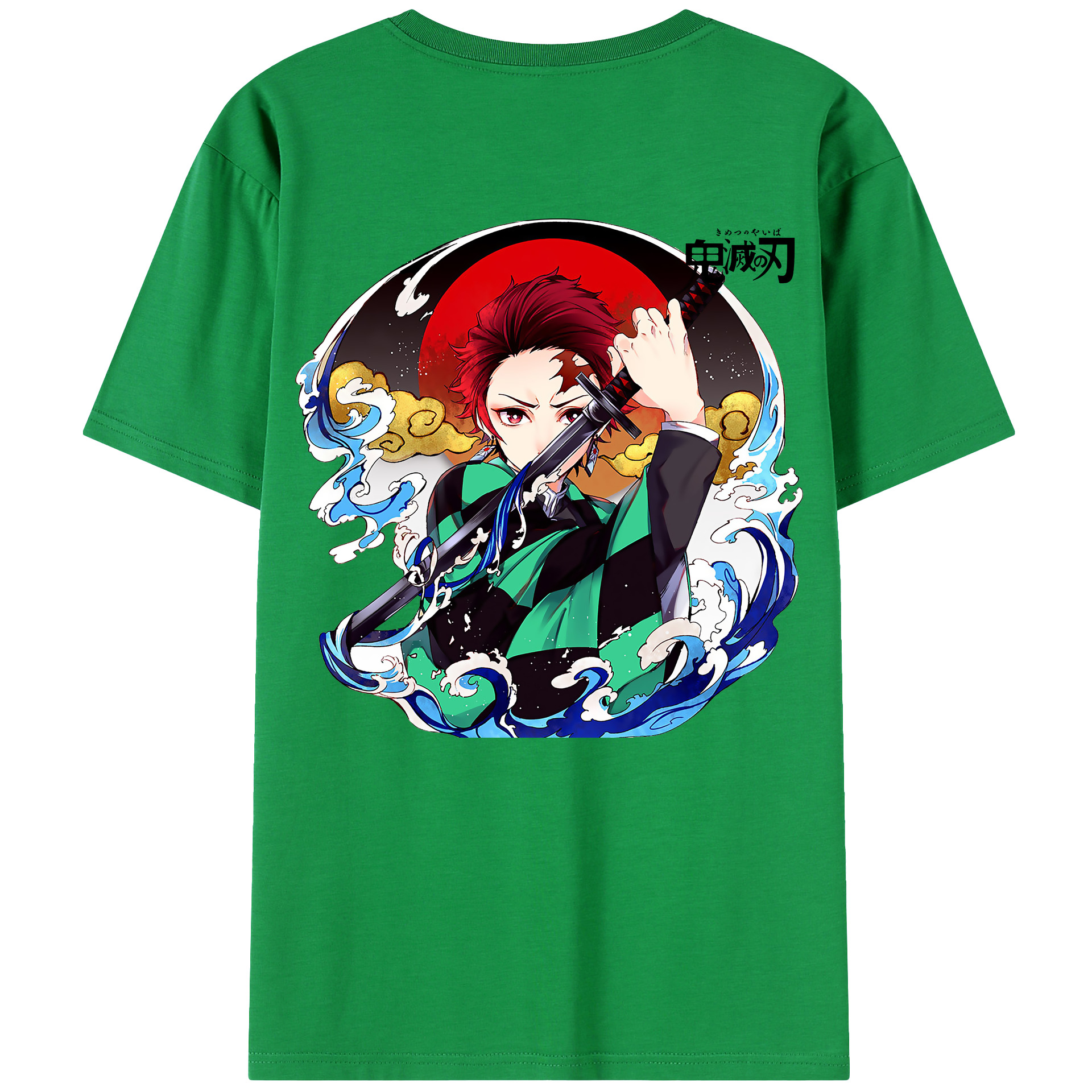 （画像用） 鬼滅の刃 竈門 炭治郎／かまど たんじろう Kamado Tanjirou 綿100％ メンズ半袖Tシャツ（バックプリント） 通気性