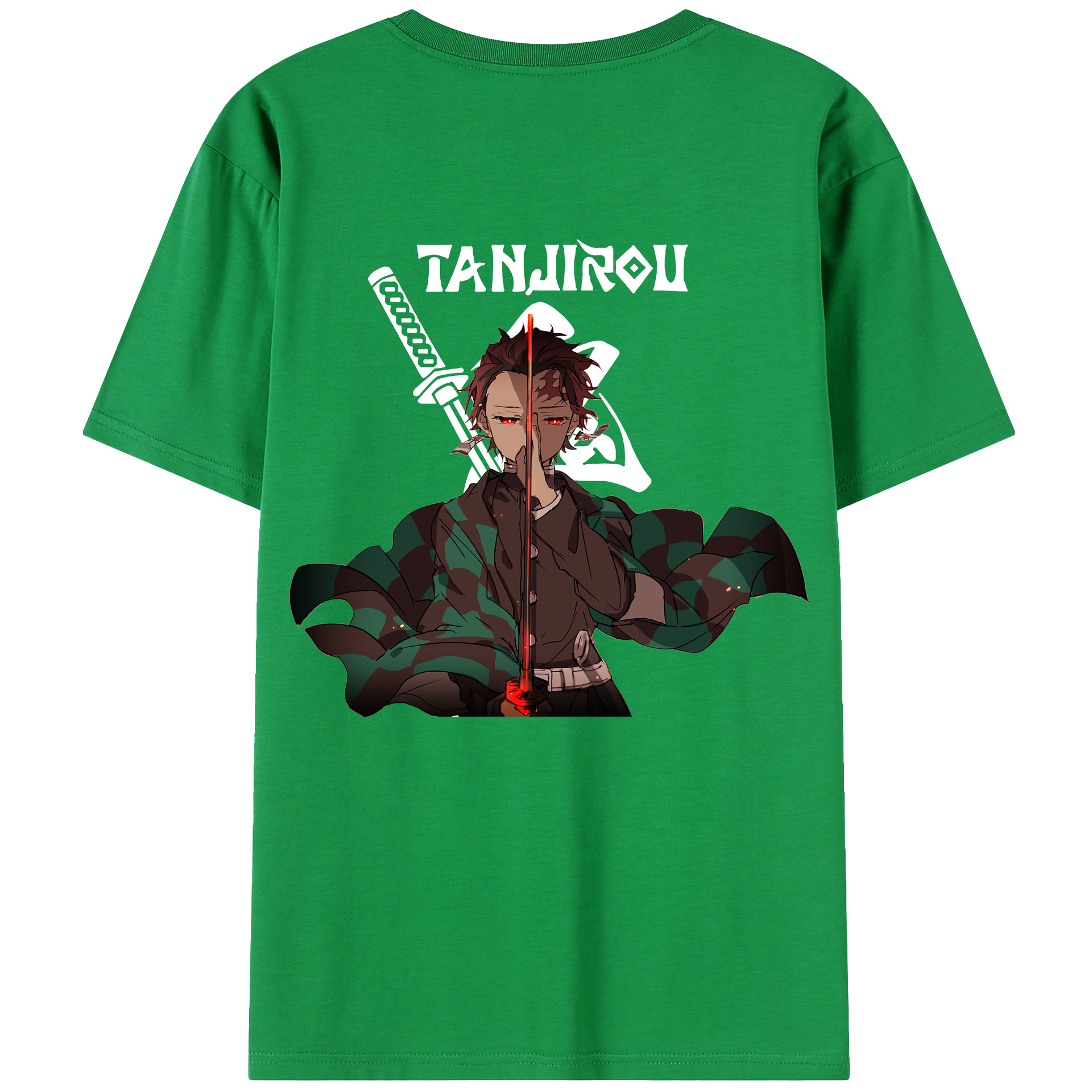 （画像用） 鬼滅の刃 竈門 炭治郎／かまど たんじろう Kamado Tanjirou 綿100％ メンズ半袖Tシャツ（バックプリント） 通気性