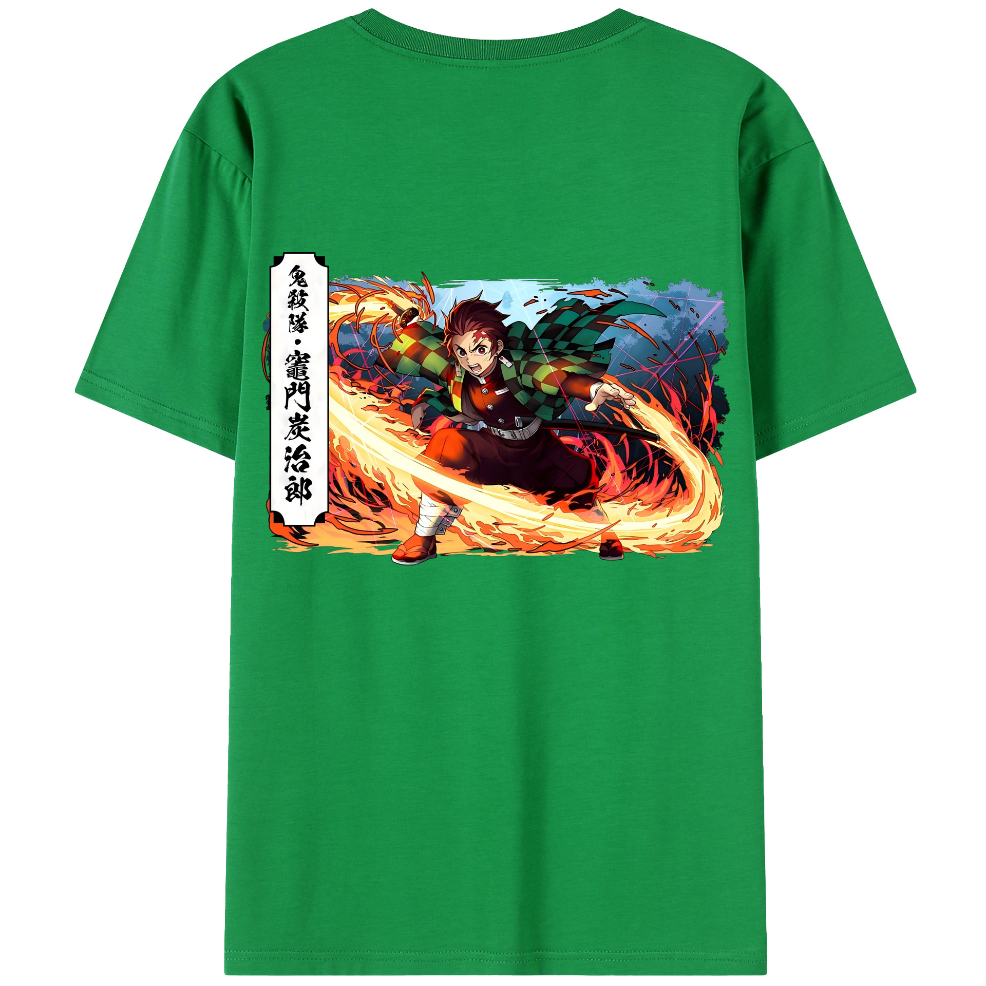 （画像用） 鬼滅の刃 竈門 炭治郎／かまど たんじろう Kamado Tanjirou 綿100％ メンズ半袖Tシャツ（バックプリント） 通気性