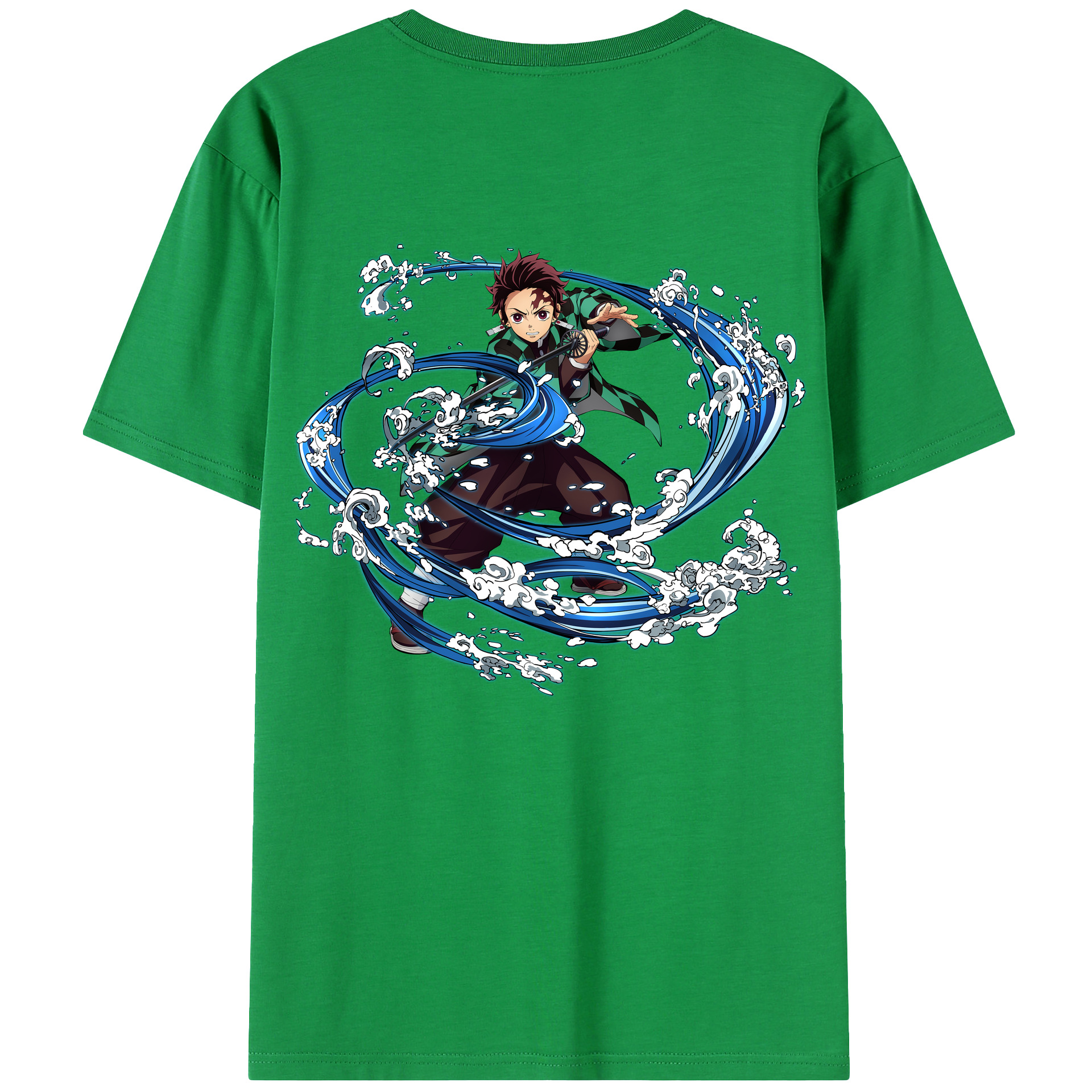 （画像用） 鬼滅の刃 竈門 炭治郎／かまど たんじろう Kamado Tanjirou 綿100％ メンズ半袖Tシャツ（バックプリント） 通気性