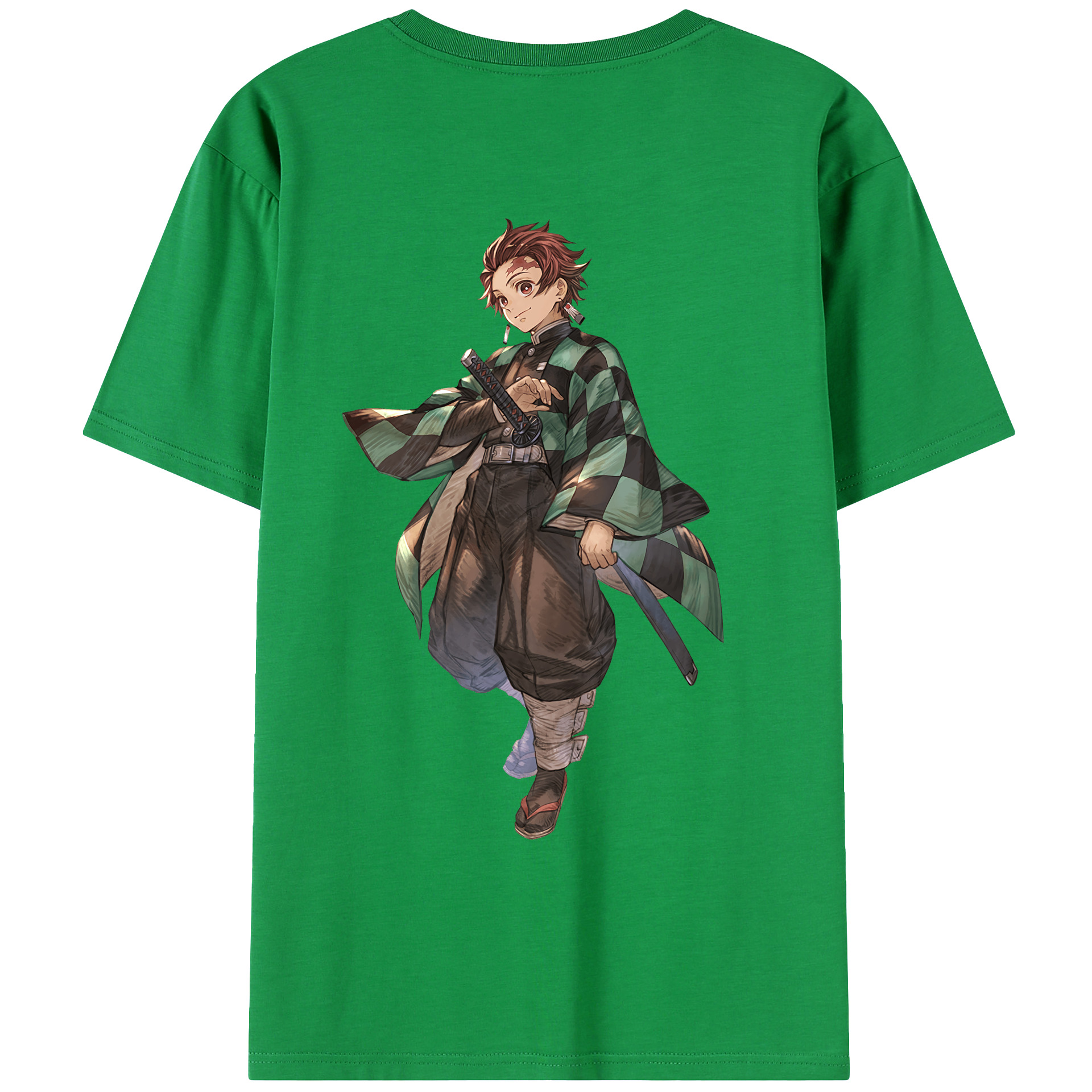 （画像用） 鬼滅の刃 竈門 炭治郎／かまど たんじろう Kamado Tanjirou 綿100％ メンズ半袖Tシャツ（バックプリント） 通気性