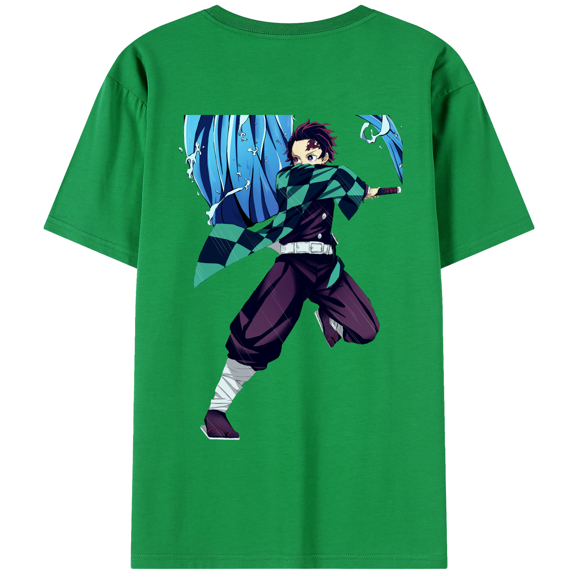 （画像用） 鬼滅の刃 竈門 炭治郎／かまど たんじろう Kamado Tanjirou 綿100％ メンズ半袖Tシャツ（バックプリント） 通気性