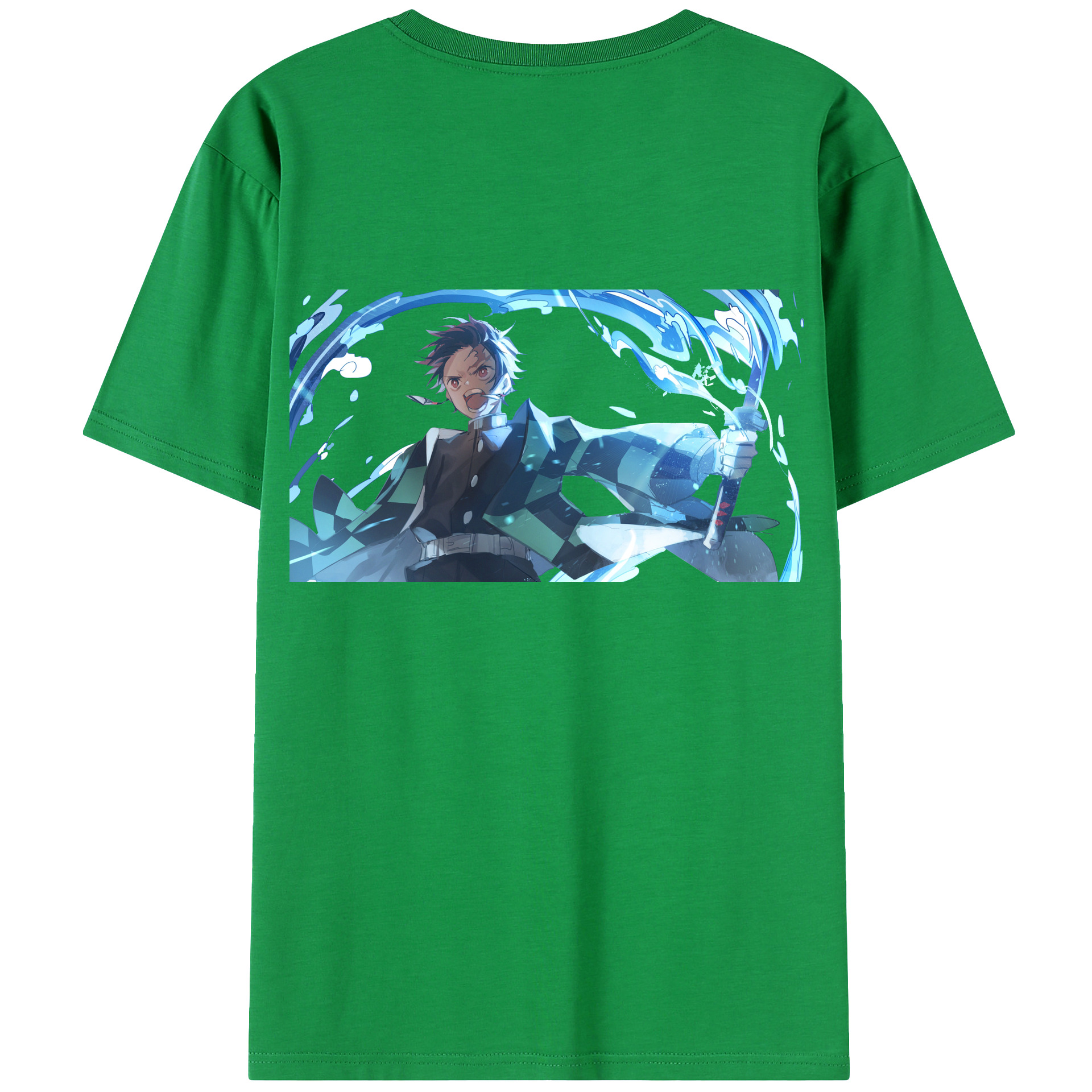 （画像用） 鬼滅の刃 竈門 炭治郎／かまど たんじろう Kamado Tanjirou 綿100％ メンズ半袖Tシャツ（バックプリント） 通気性