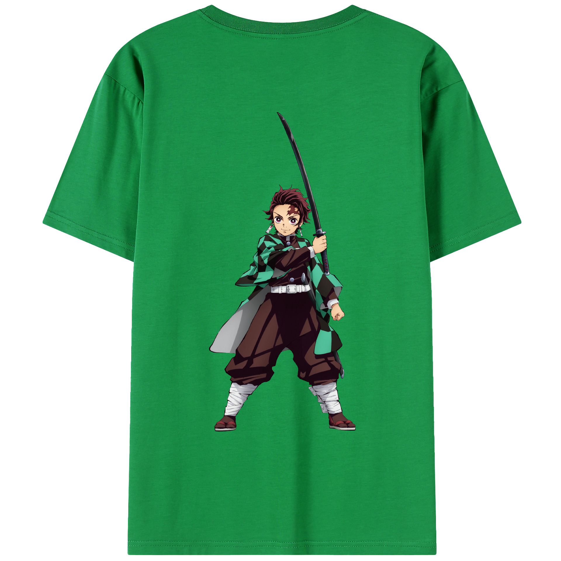 （画像用） 鬼滅の刃 竈門 炭治郎／かまど たんじろう Kamado Tanjirou 綿100％ メンズ半袖Tシャツ（バックプリント） 通気性
