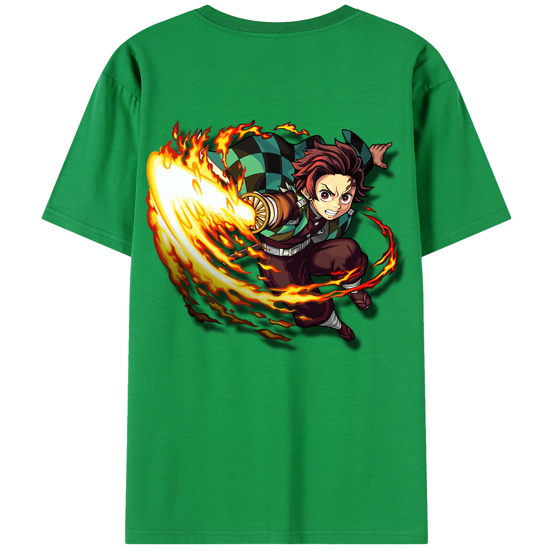 （画像用） 鬼滅の刃 竈門 炭治郎／かまど たんじろう Kamado Tanjirou 綿100％ メンズ半袖Tシャツ（バックプリント） 通気性
