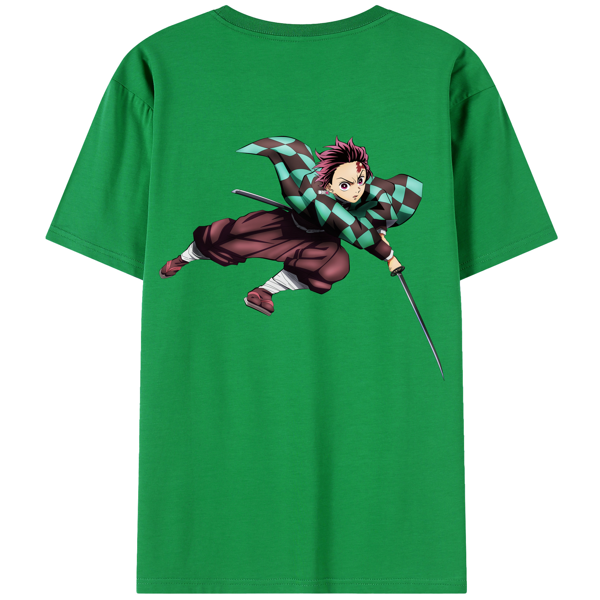 （画像用） 鬼滅の刃 竈門 炭治郎／かまど たんじろう Kamado Tanjirou 綿100％ メンズ半袖Tシャツ（バックプリント） 通気性
