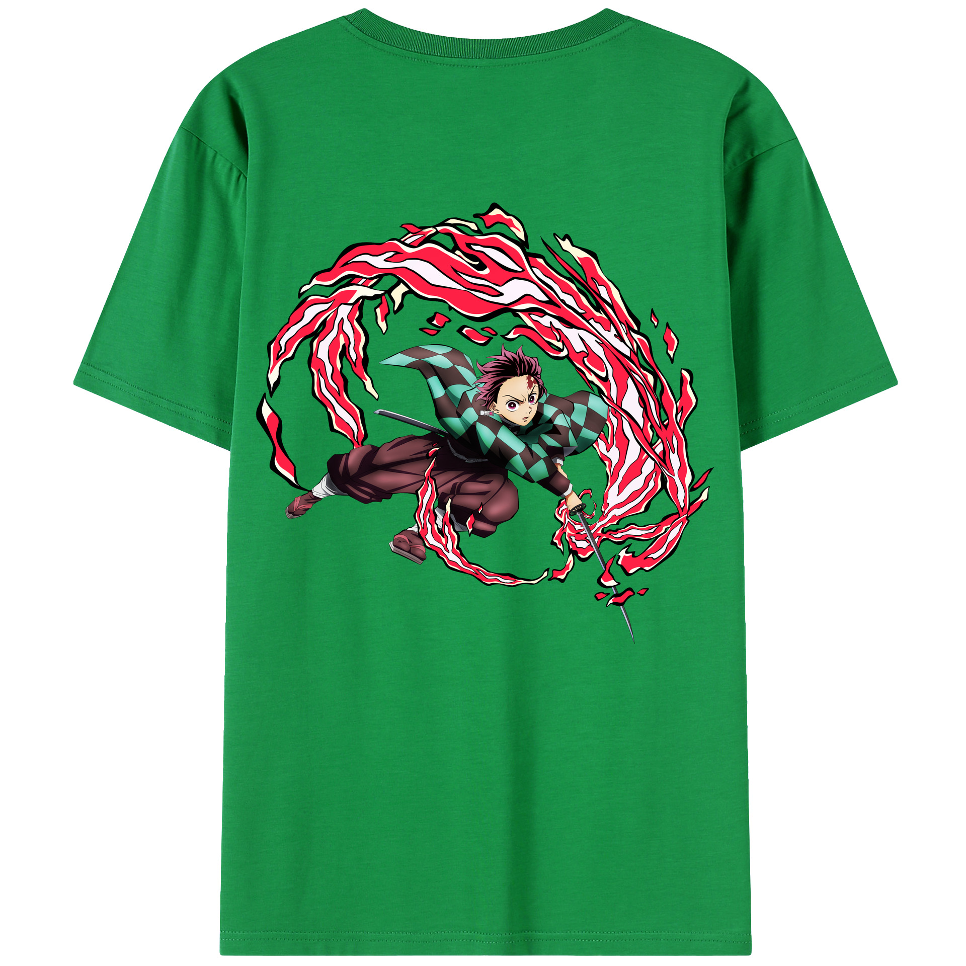 （画像用） 鬼滅の刃 竈門 炭治郎／かまど たんじろう Kamado Tanjirou 綿100％ メンズ半袖Tシャツ（バックプリント） 通気性