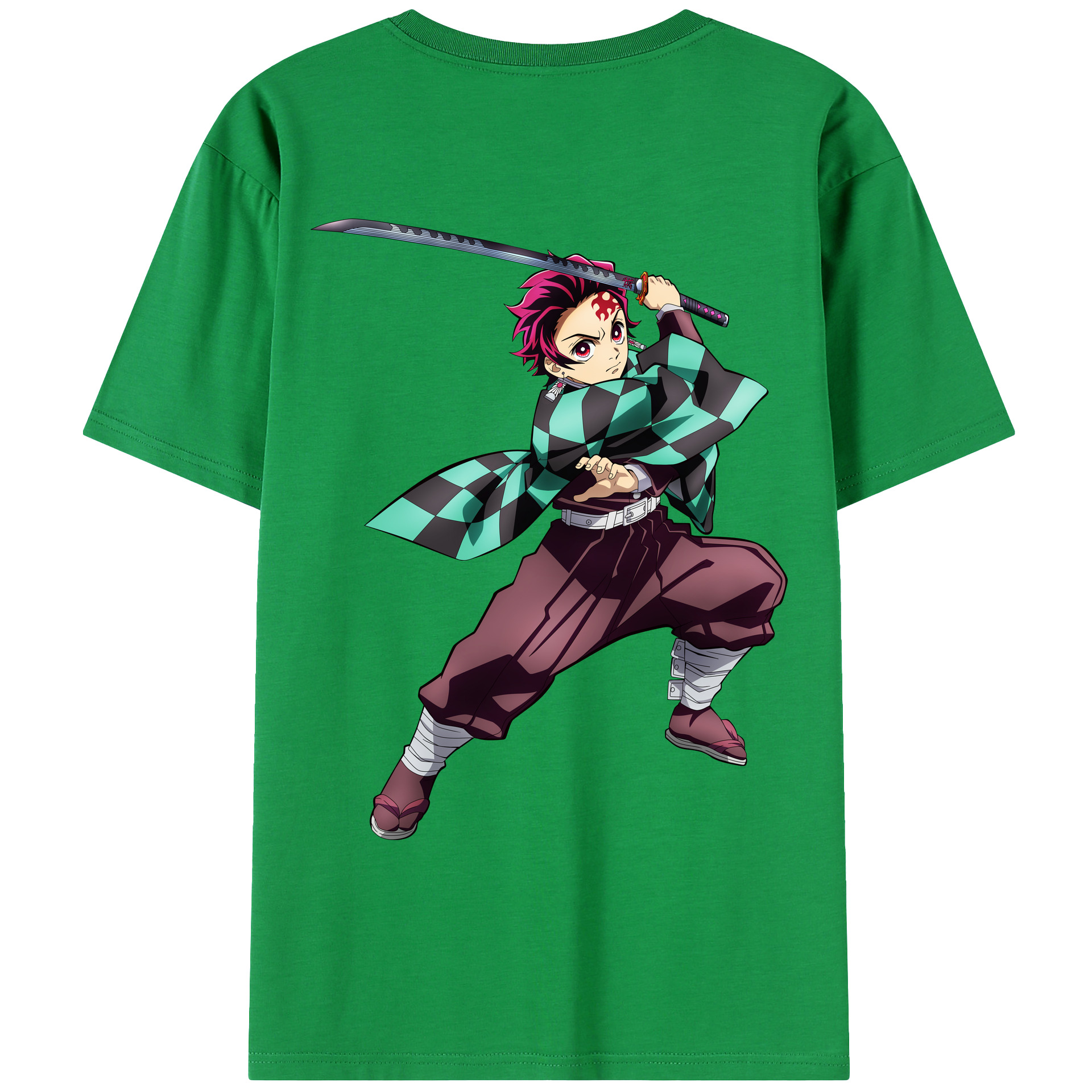 （画像用） 鬼滅の刃 竈門 炭治郎／かまど たんじろう Kamado Tanjirou 綿100％ メンズ半袖Tシャツ（バックプリント） 通気性