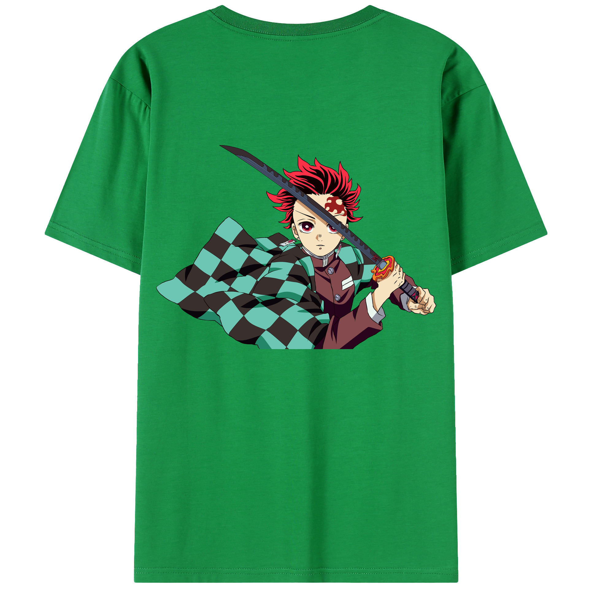 （画像用） 鬼滅の刃 竈門 炭治郎／かまど たんじろう Kamado Tanjirou 綿100％ メンズ半袖Tシャツ（バックプリント） 通気性