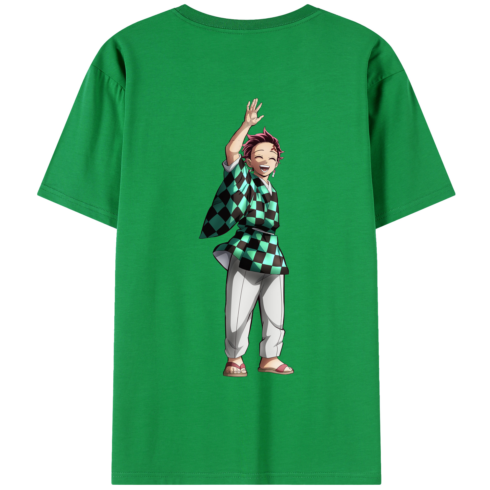 （画像用） 鬼滅の刃 竈門 炭治郎／かまど たんじろう Kamado Tanjirou 綿100％ メンズ半袖Tシャツ（バックプリント） 通気性