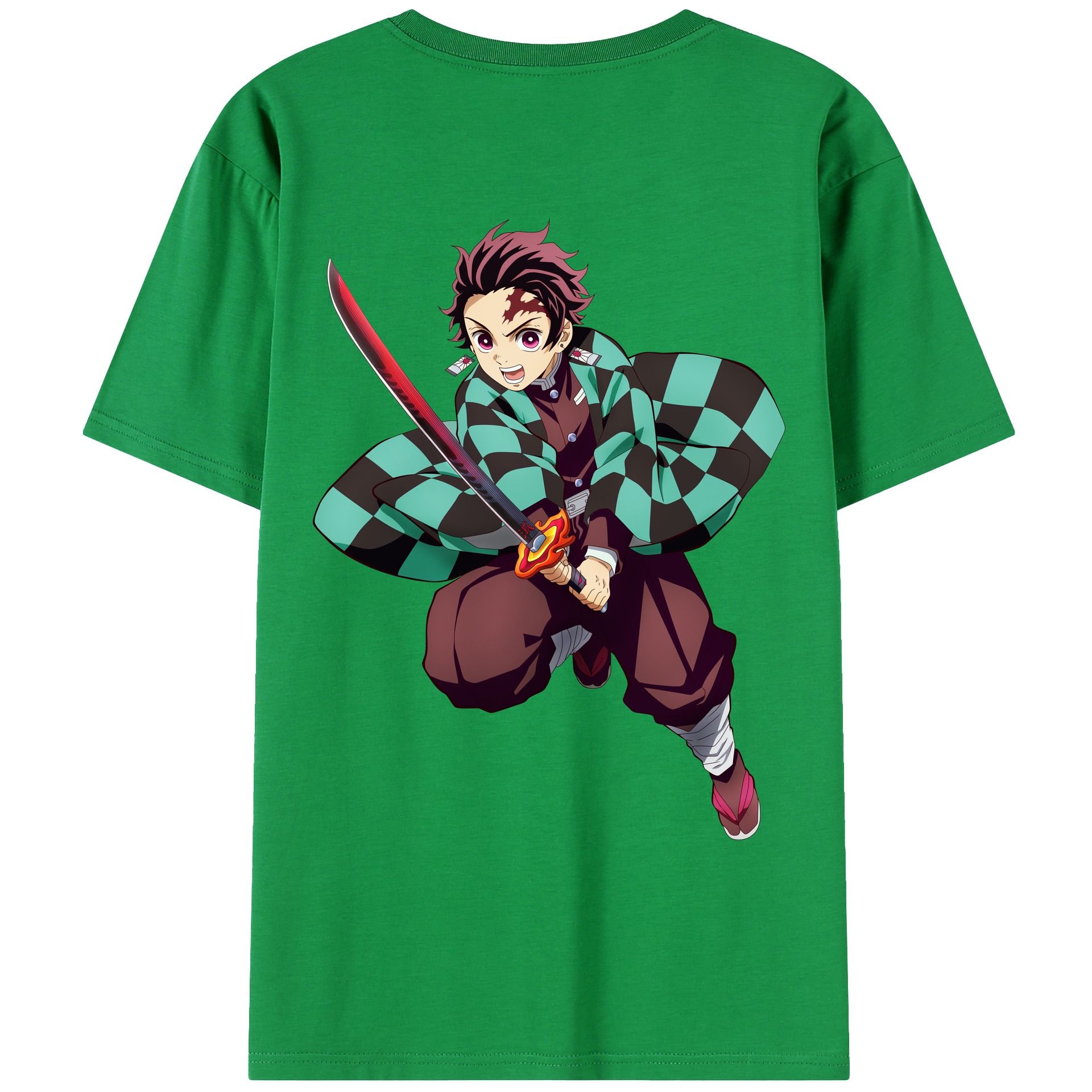 （画像用） 鬼滅の刃 竈門 炭治郎／かまど たんじろう Kamado Tanjirou 綿100％ メンズ半袖Tシャツ（バックプリント） 通気性