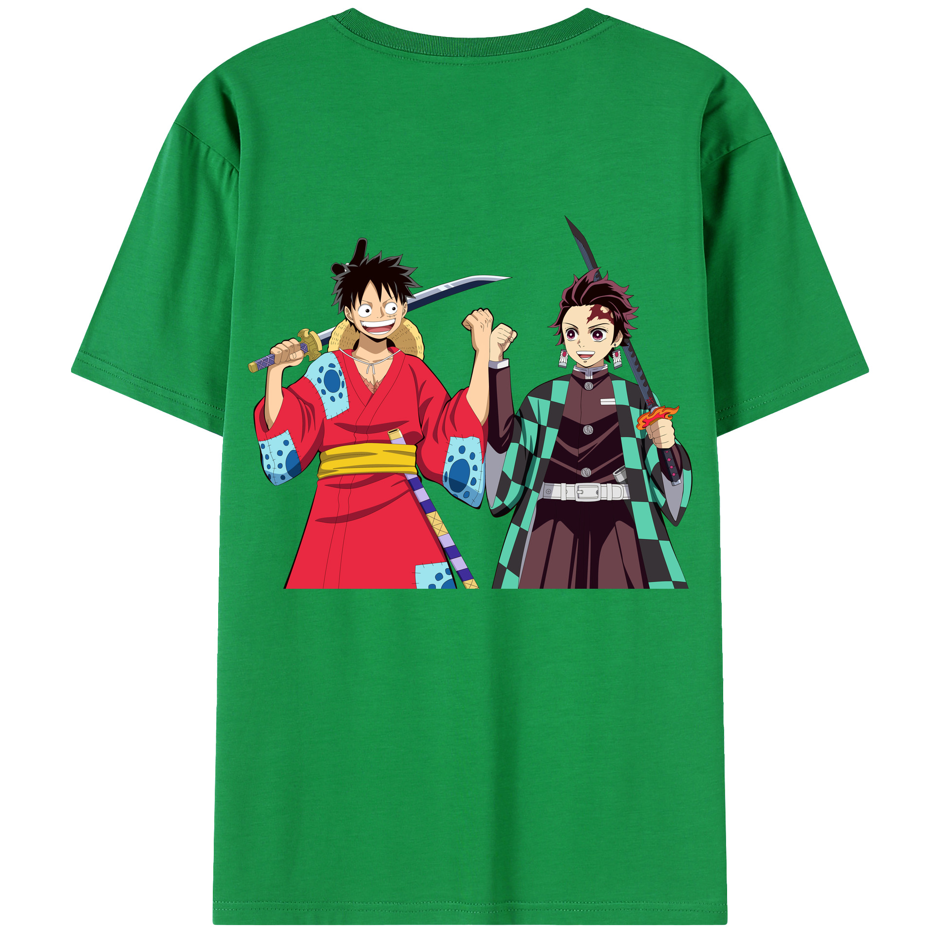 （画像用） 鬼滅の刃 竈門 炭治郎／かまど たんじろう Kamado Tanjirou 綿100％ メンズ半袖Tシャツ（バックプリント） 通気性