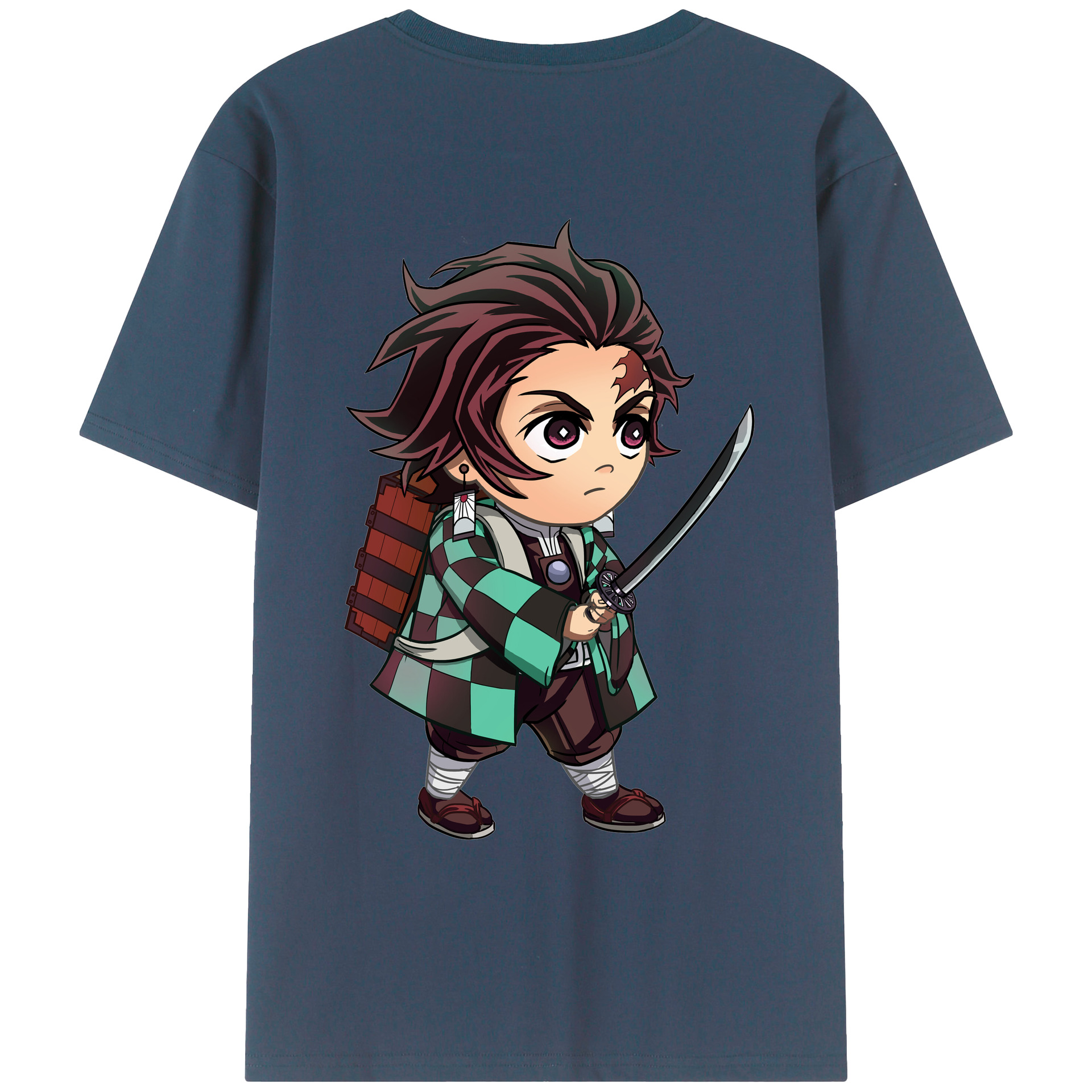 （画像用） 鬼滅の刃 竈門 炭治郎／かまど たんじろう Kamado Tanjirou 綿100％ メンズ半袖Tシャツ（バックプリント） 通気性