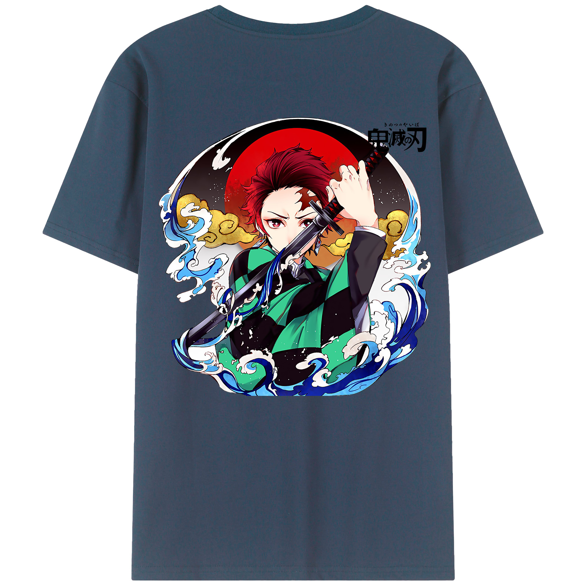 （画像用） 鬼滅の刃 竈門 炭治郎／かまど たんじろう Kamado Tanjirou 綿100％ メンズ半袖Tシャツ（バックプリント） 通気性