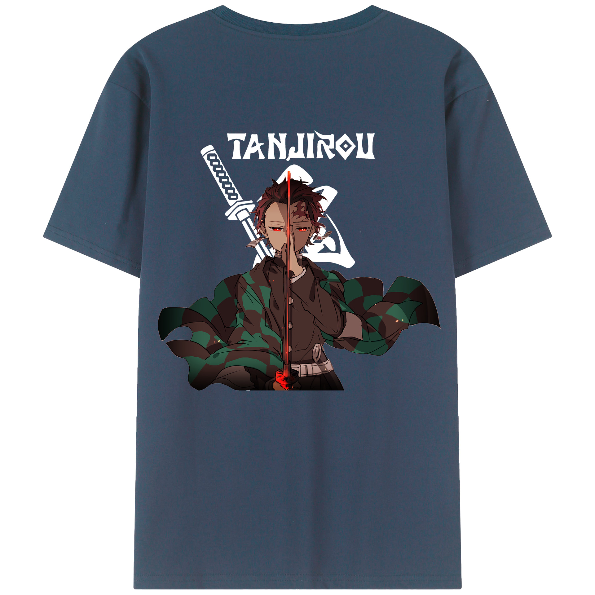 （画像用） 鬼滅の刃 竈門 炭治郎／かまど たんじろう Kamado Tanjirou 綿100％ メンズ半袖Tシャツ（バックプリント） 通気性
