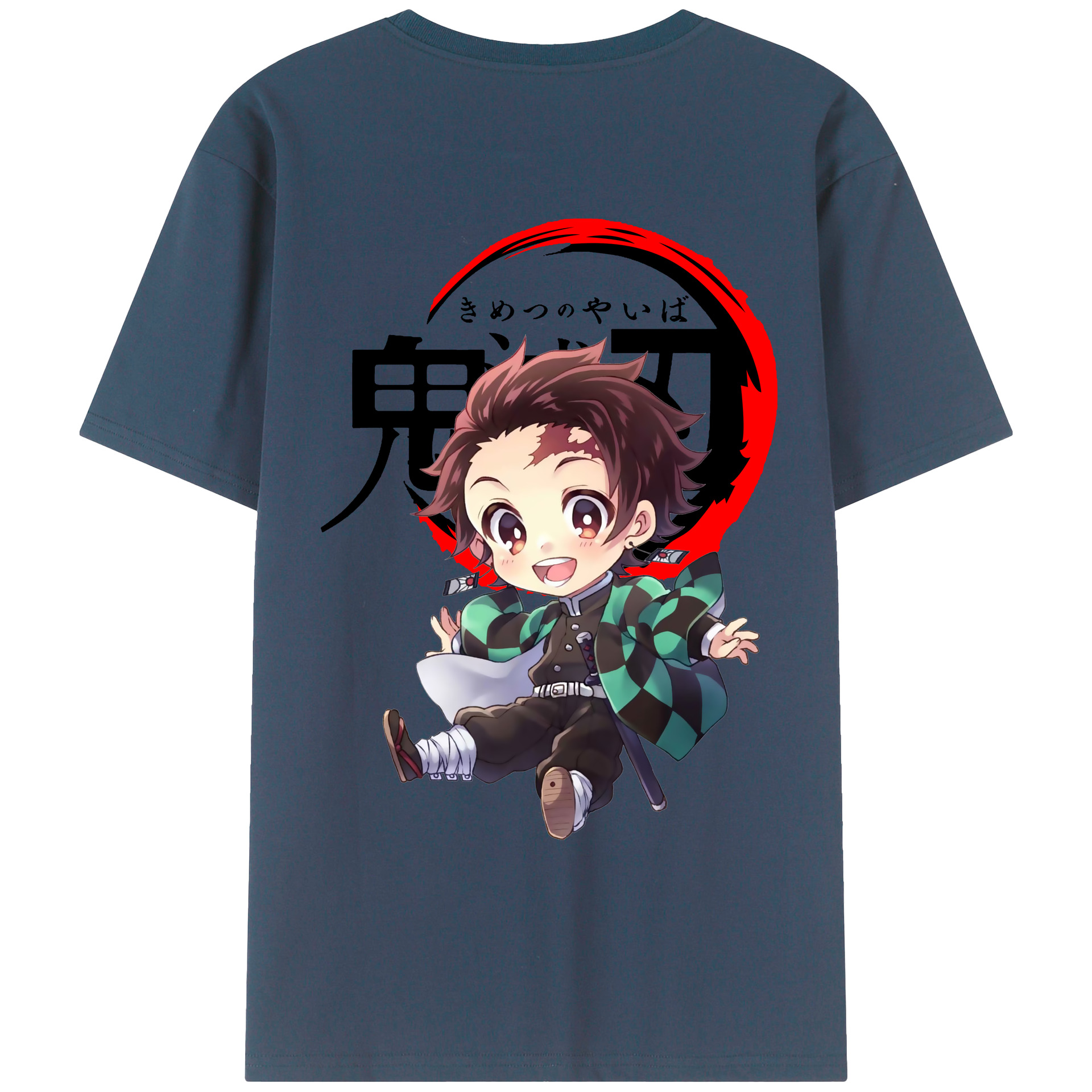 （画像用） 鬼滅の刃 竈門 炭治郎／かまど たんじろう Kamado Tanjirou 綿100％ メンズ半袖Tシャツ（バックプリント） 通気性
