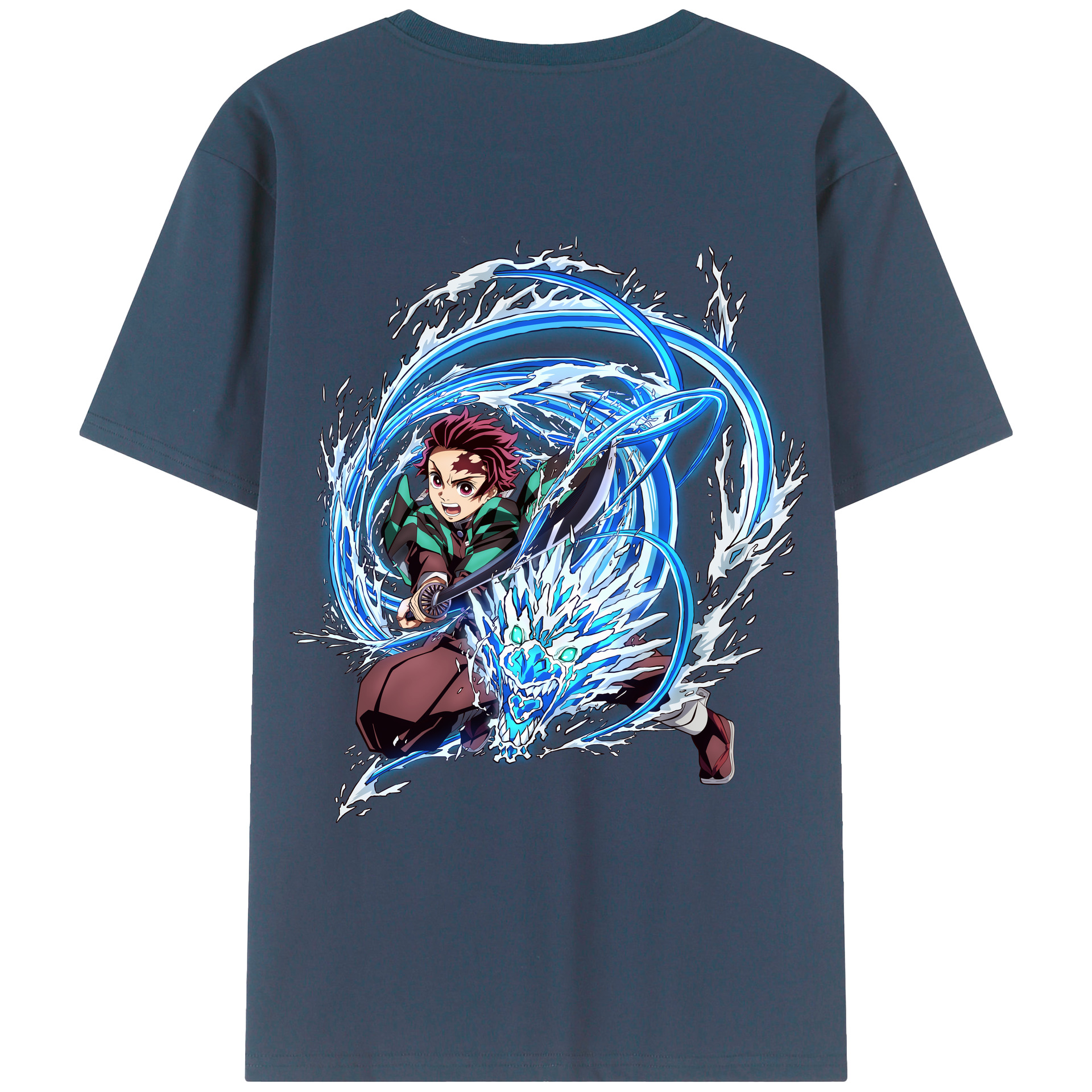 （画像用） 鬼滅の刃 竈門 炭治郎／かまど たんじろう Kamado Tanjirou 綿100％ メンズ半袖Tシャツ（バックプリント） 通気性