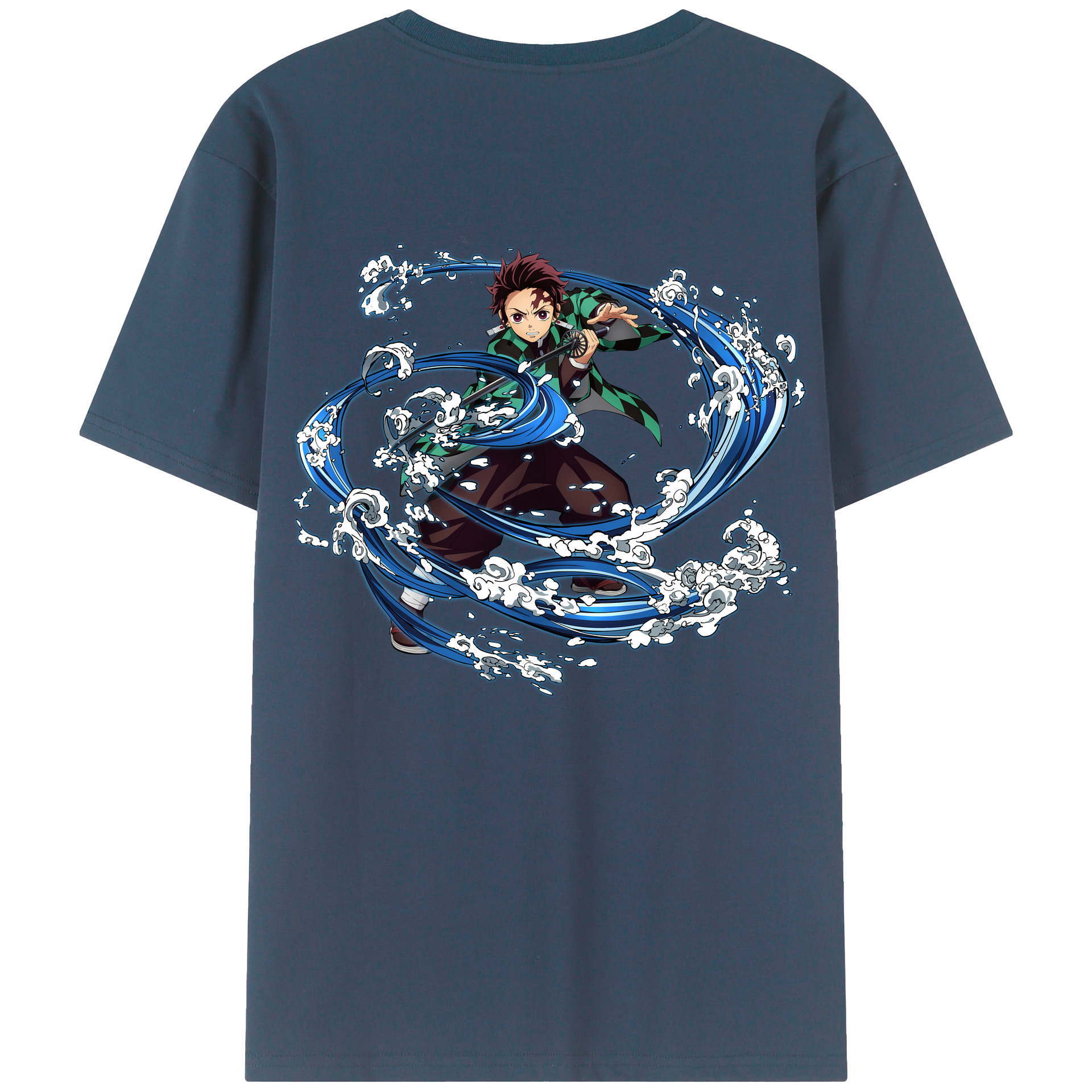（画像用） 鬼滅の刃 竈門 炭治郎／かまど たんじろう Kamado Tanjirou 綿100％ メンズ半袖Tシャツ（バックプリント） 通気性