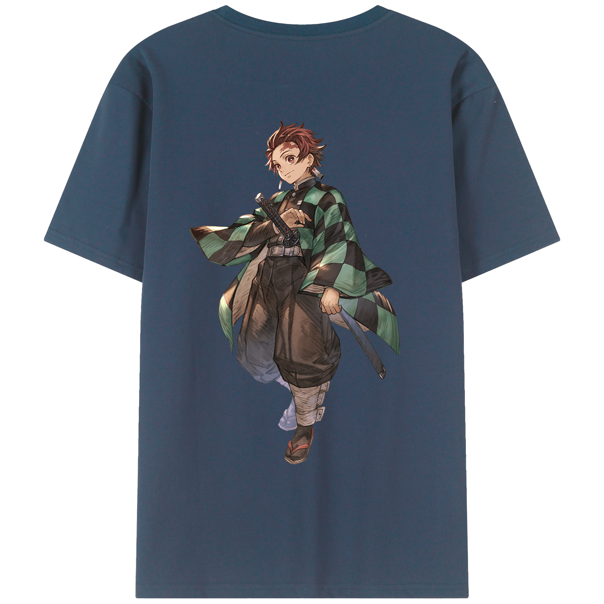 （画像用） 鬼滅の刃 竈門 炭治郎／かまど たんじろう Kamado Tanjirou 綿100％ メンズ半袖Tシャツ（バックプリント） 通気性