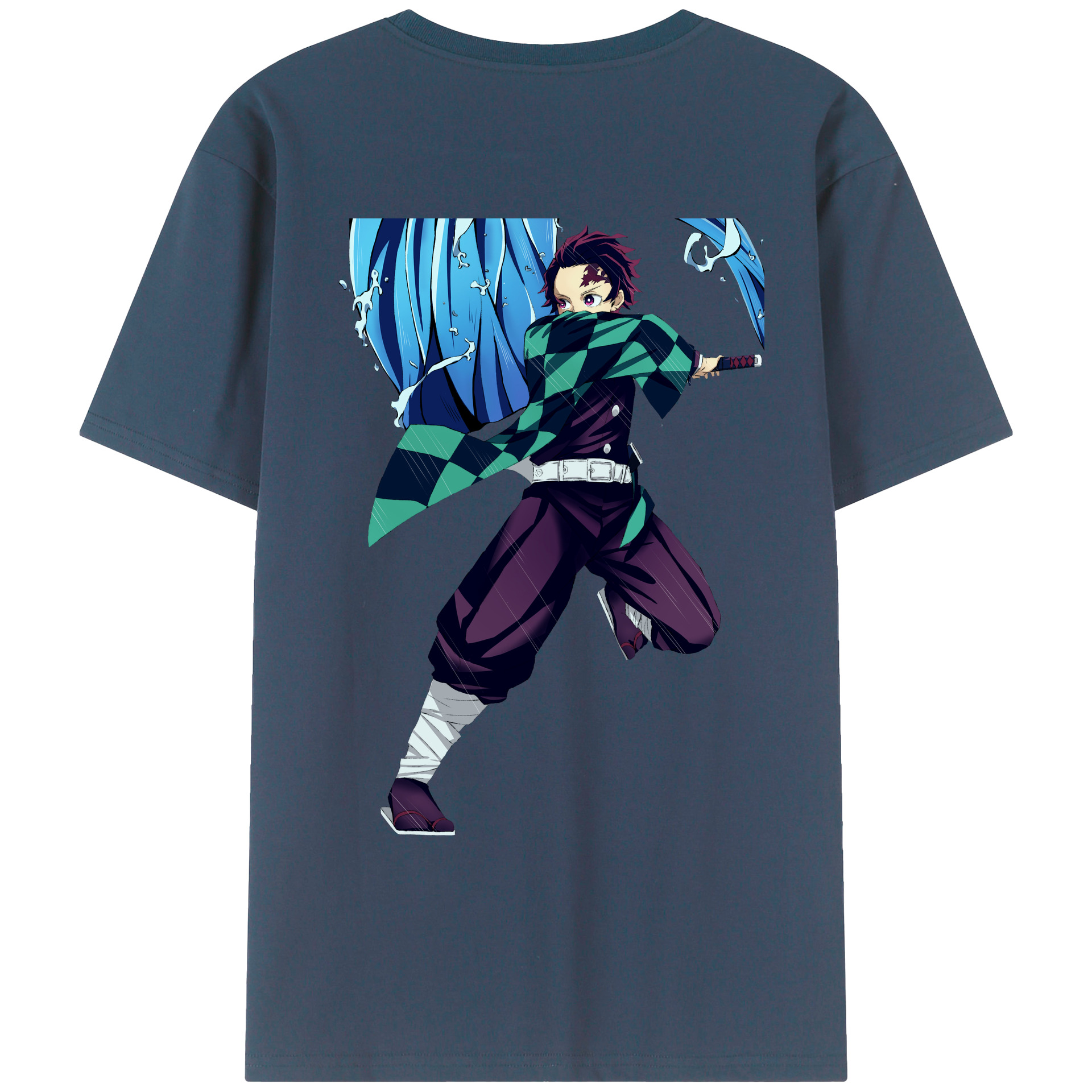（画像用） 鬼滅の刃 竈門 炭治郎／かまど たんじろう Kamado Tanjirou 綿100％ メンズ半袖Tシャツ（バックプリント） 通気性