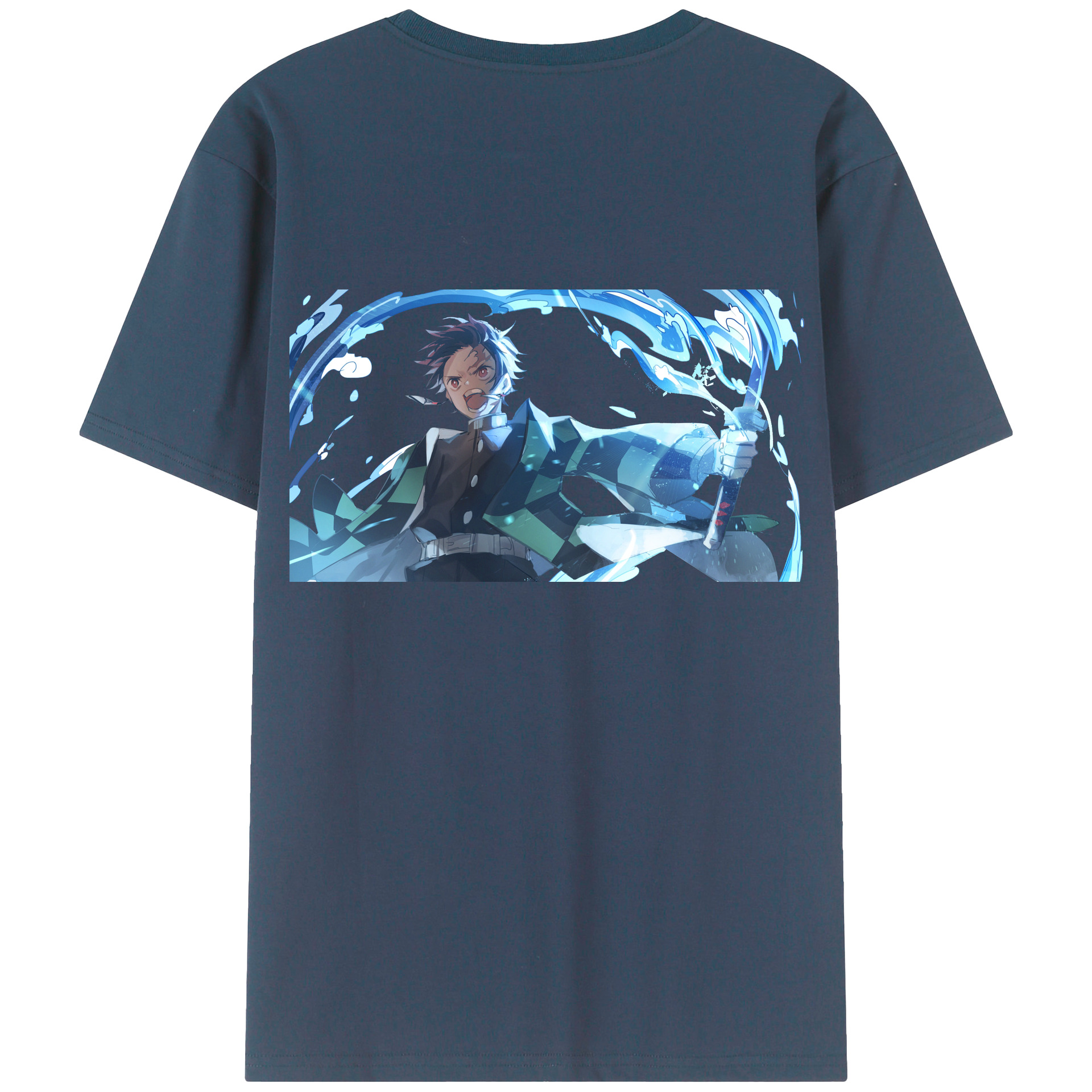 （画像用） 鬼滅の刃 竈門 炭治郎／かまど たんじろう Kamado Tanjirou 綿100％ メンズ半袖Tシャツ（バックプリント） 通気性