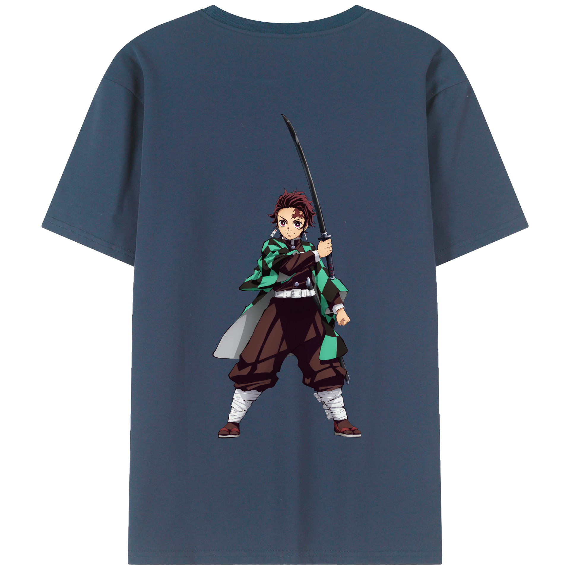 （画像用） 鬼滅の刃 竈門 炭治郎／かまど たんじろう Kamado Tanjirou 綿100％ メンズ半袖Tシャツ（バックプリント） 通気性