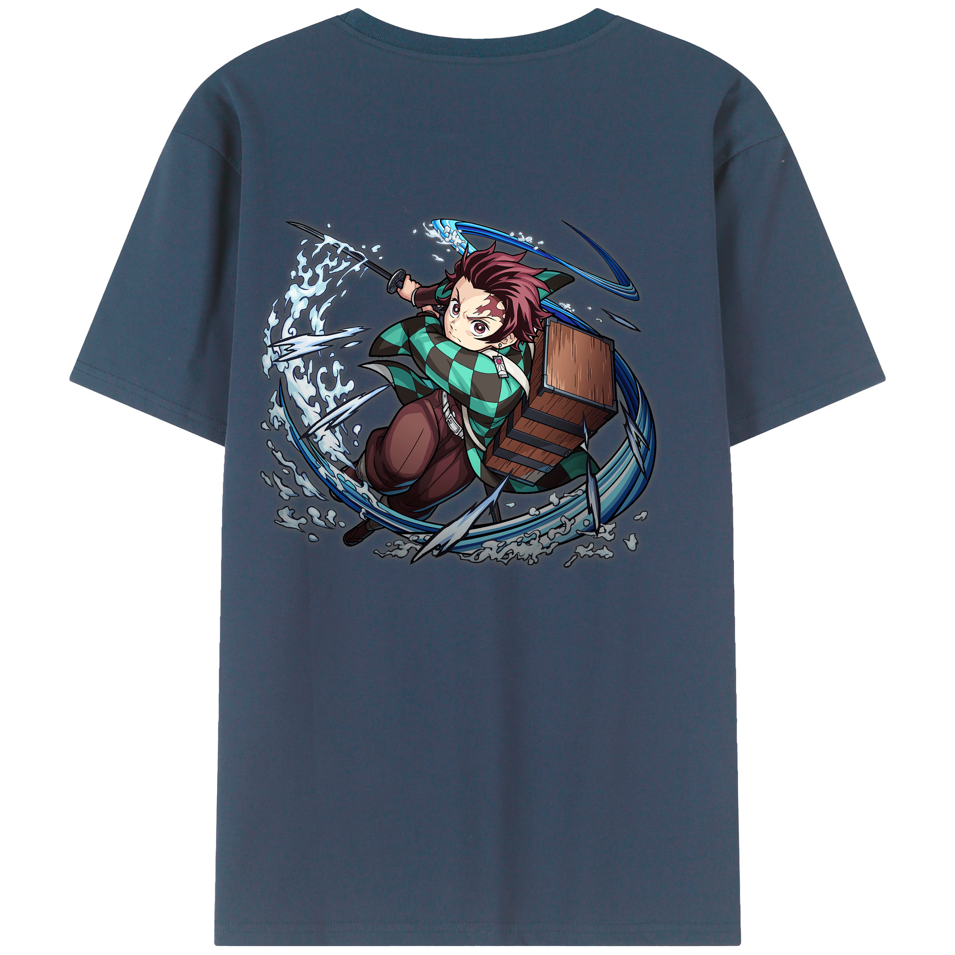 （画像用） 鬼滅の刃 竈門 炭治郎／かまど たんじろう Kamado Tanjirou 綿100％ メンズ半袖Tシャツ（バックプリント） 通気性