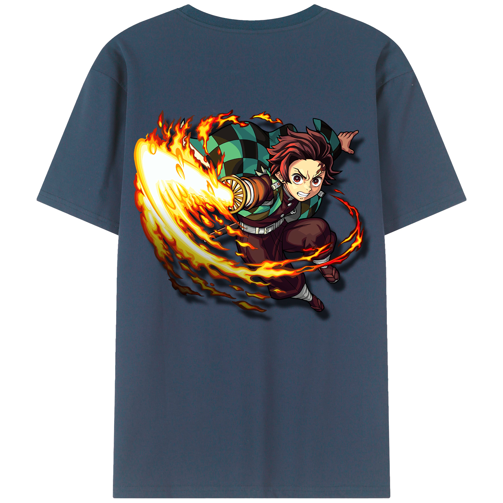 （画像用） 鬼滅の刃 竈門 炭治郎／かまど たんじろう Kamado Tanjirou 綿100％ メンズ半袖Tシャツ（バックプリント） 通気性
