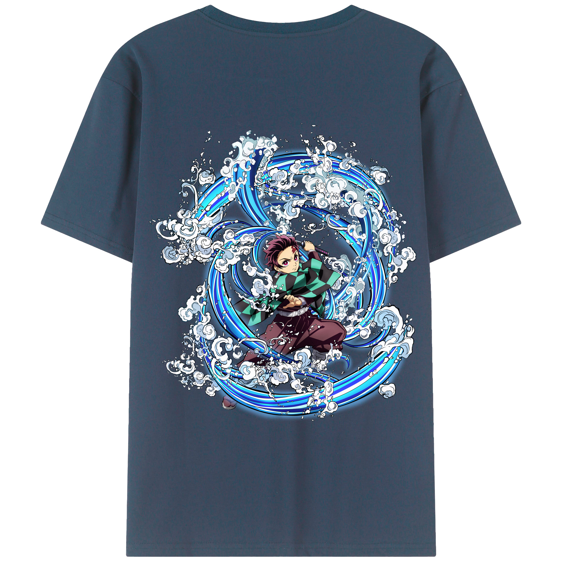 （画像用） 鬼滅の刃 竈門 炭治郎／かまど たんじろう Kamado Tanjirou 綿100％ メンズ半袖Tシャツ（バックプリント） 通気性