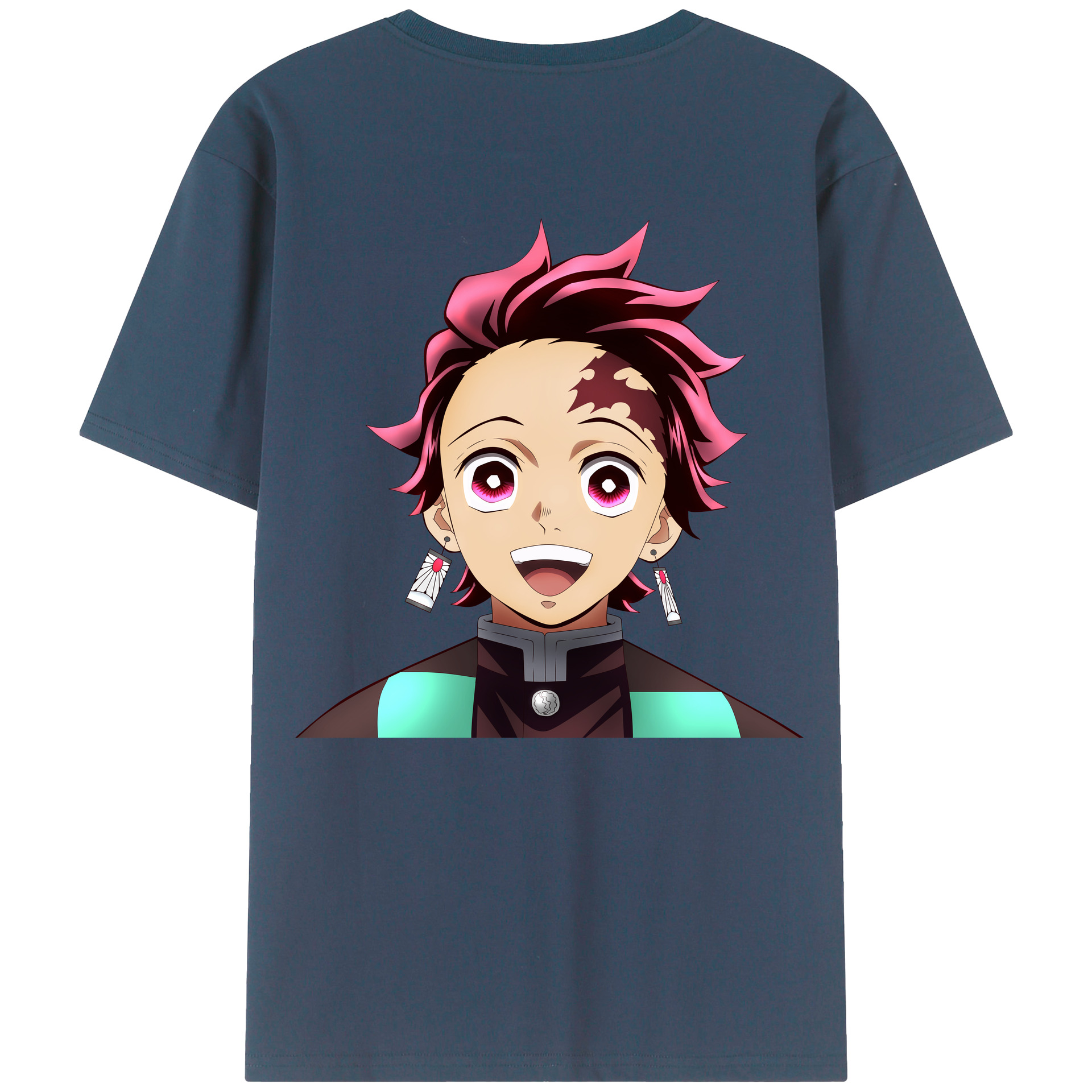 （画像用） 鬼滅の刃 竈門 炭治郎／かまど たんじろう Kamado Tanjirou 綿100％ メンズ半袖Tシャツ（バックプリント） 通気性