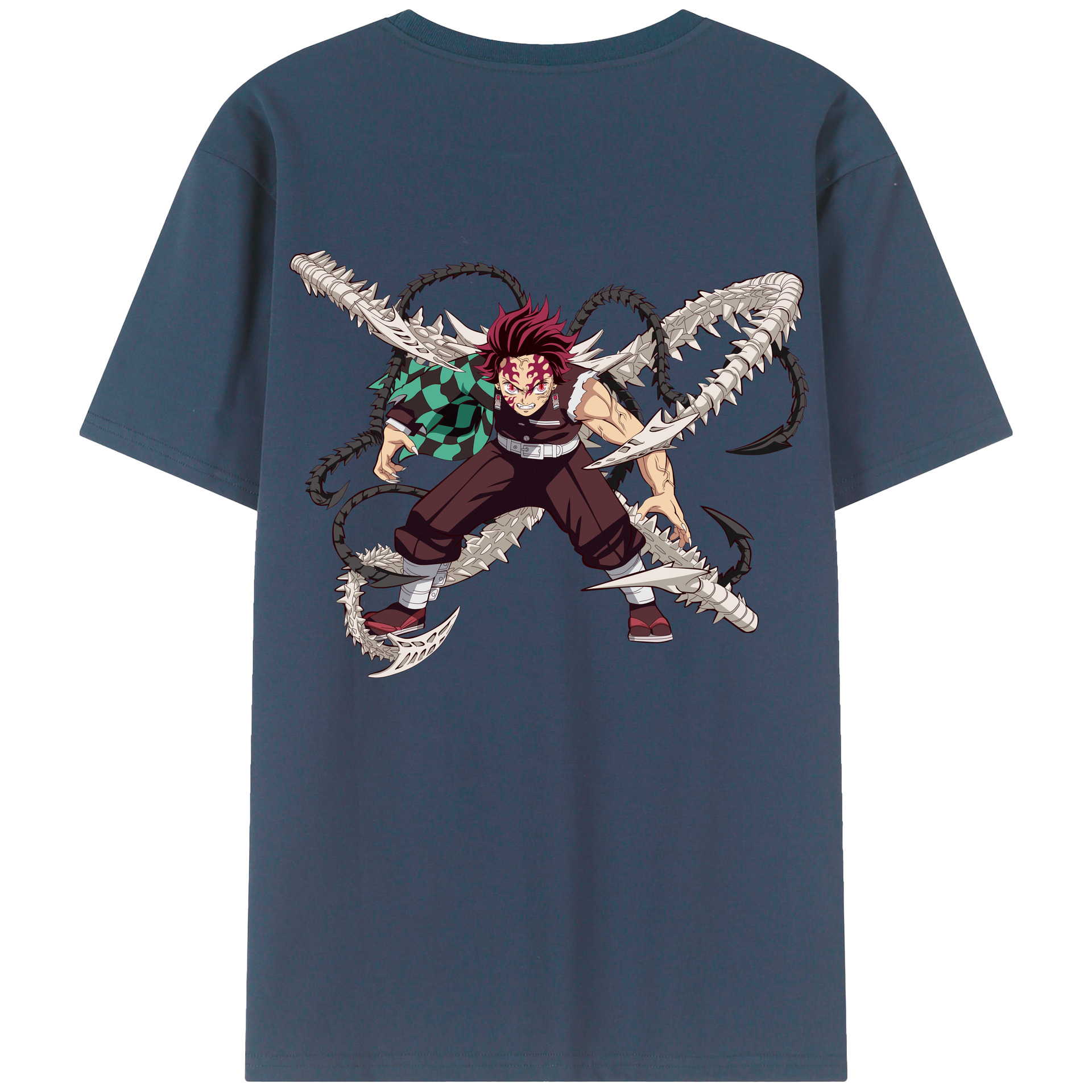 （画像用） 鬼滅の刃 竈門 炭治郎／かまど たんじろう Kamado Tanjirou 綿100％ メンズ半袖Tシャツ（バックプリント） 通気性