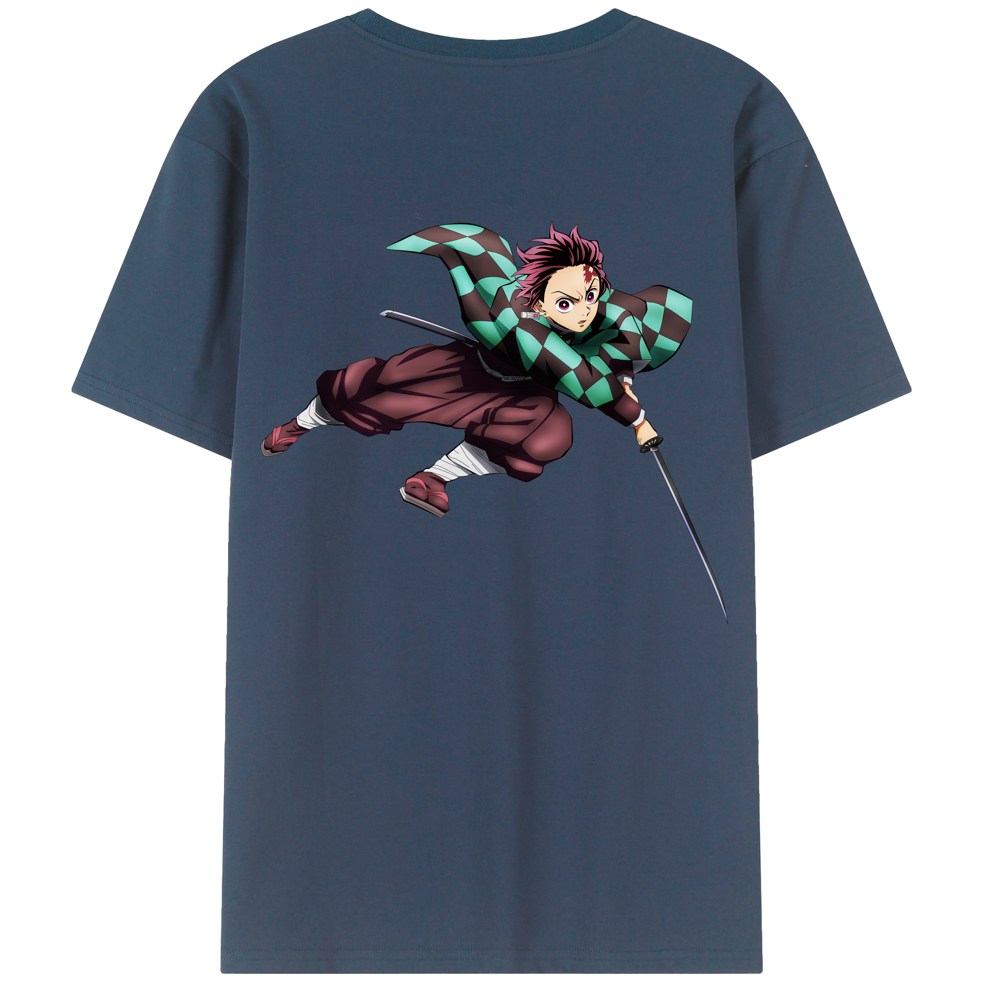 （画像用） 鬼滅の刃 竈門 炭治郎／かまど たんじろう Kamado Tanjirou 綿100％ メンズ半袖Tシャツ（バックプリント） 通気性