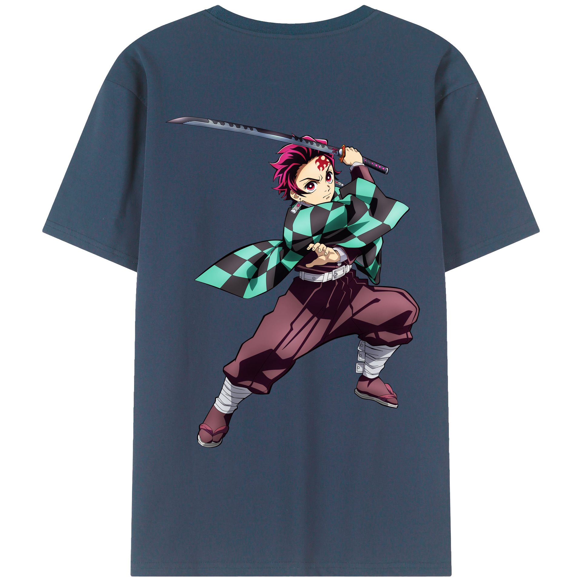 （画像用） 鬼滅の刃 竈門 炭治郎／かまど たんじろう Kamado Tanjirou 綿100％ メンズ半袖Tシャツ（バックプリント） 通気性