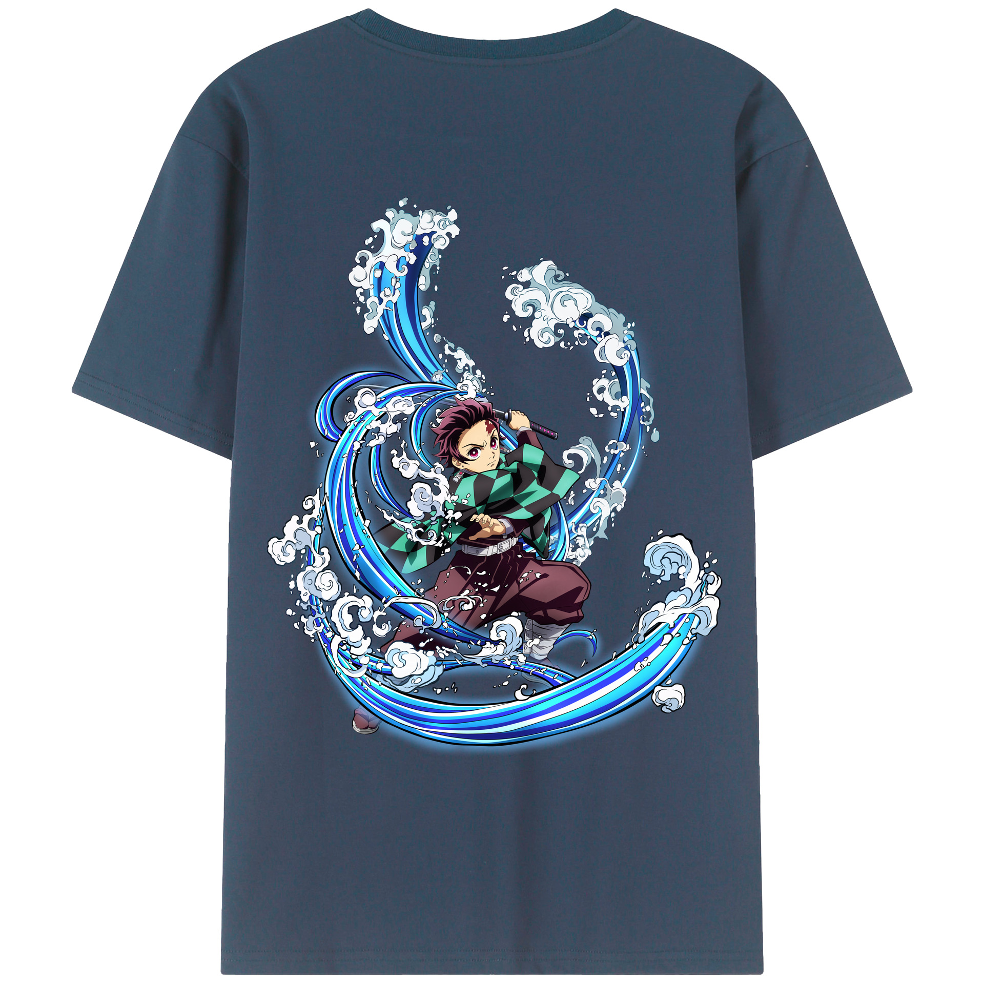 （画像用） 鬼滅の刃 竈門 炭治郎／かまど たんじろう Kamado Tanjirou 綿100％ メンズ半袖Tシャツ（バックプリント） 通気性
