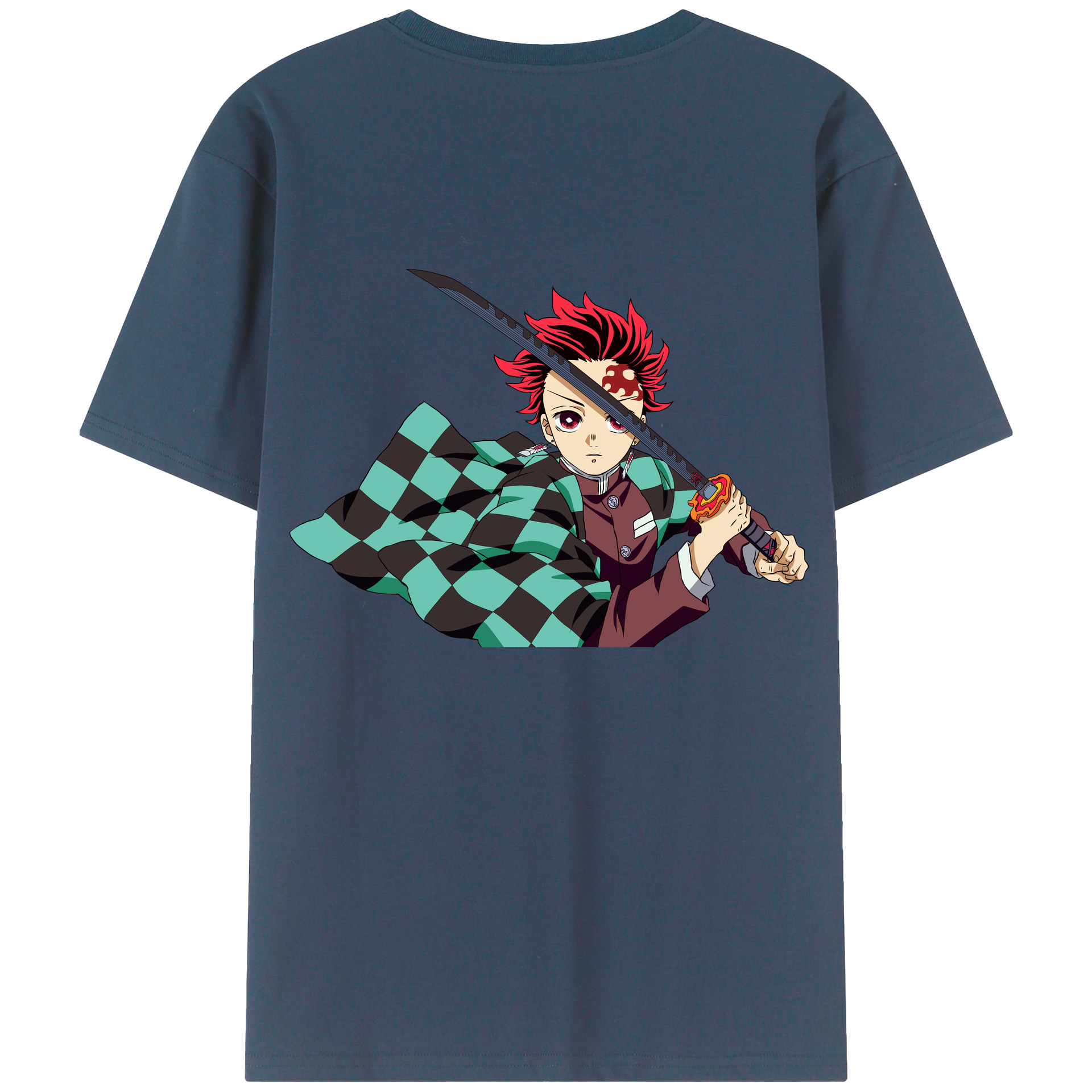 （画像用） 鬼滅の刃 竈門 炭治郎／かまど たんじろう Kamado Tanjirou 綿100％ メンズ半袖Tシャツ（バックプリント） 通気性