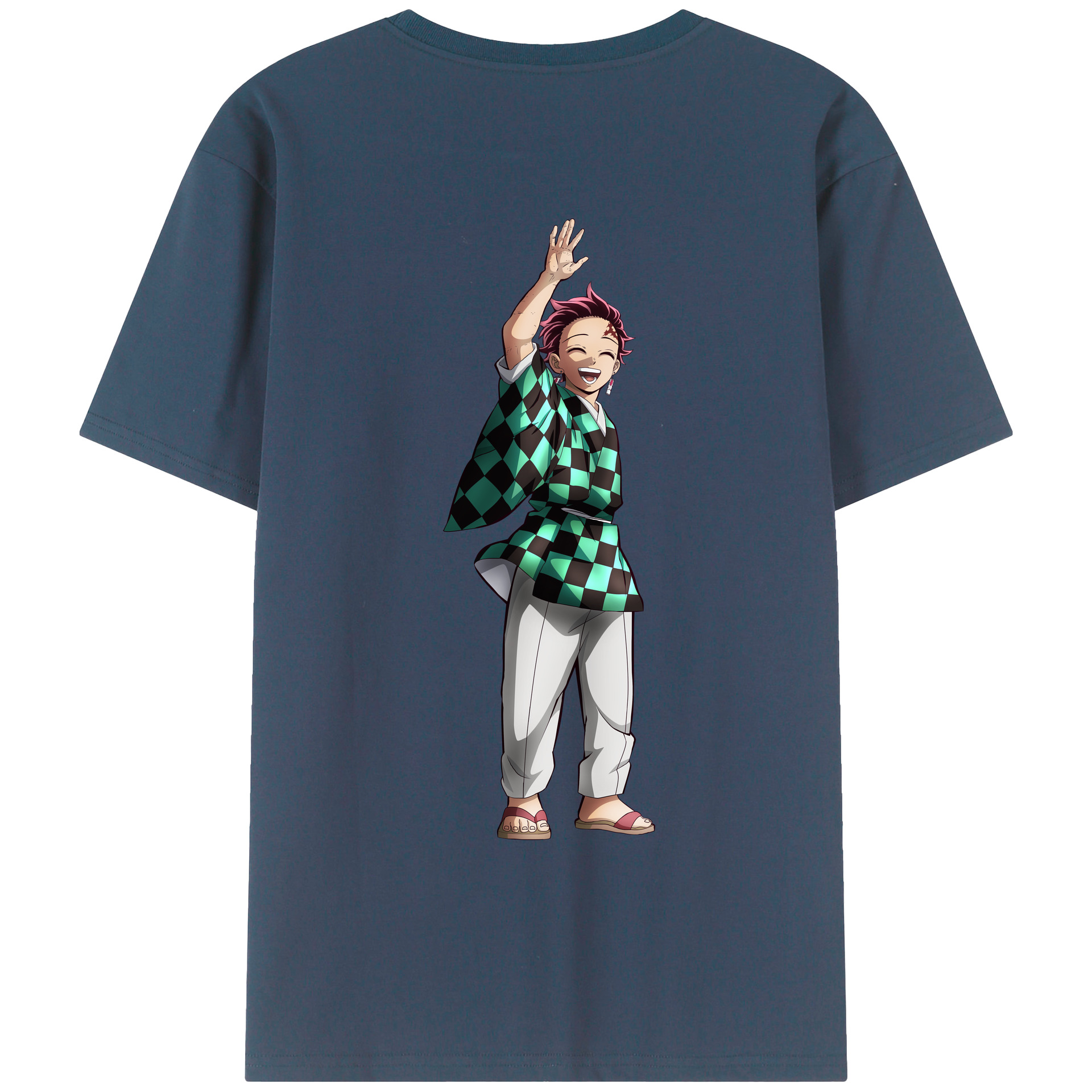 （画像用） 鬼滅の刃 竈門 炭治郎／かまど たんじろう Kamado Tanjirou 綿100％ メンズ半袖Tシャツ（バックプリント） 通気性