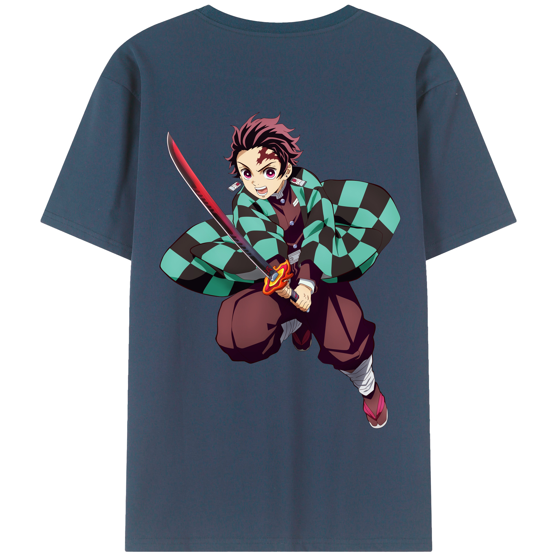 （画像用） 鬼滅の刃 竈門 炭治郎／かまど たんじろう Kamado Tanjirou 綿100％ メンズ半袖Tシャツ（バックプリント） 通気性