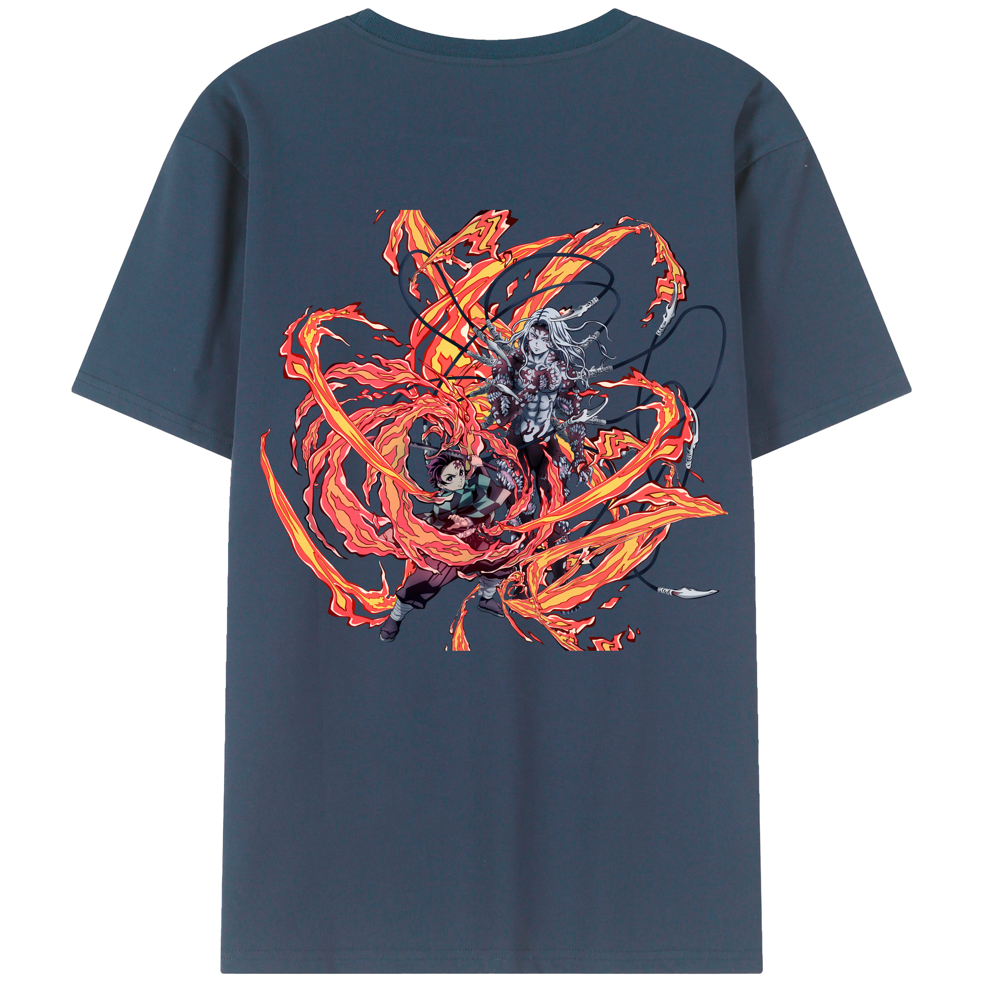 （画像用） 鬼滅の刃 竈門 炭治郎／かまど たんじろう Kamado Tanjirou 綿100％ メンズ半袖Tシャツ（バックプリント） 通気性