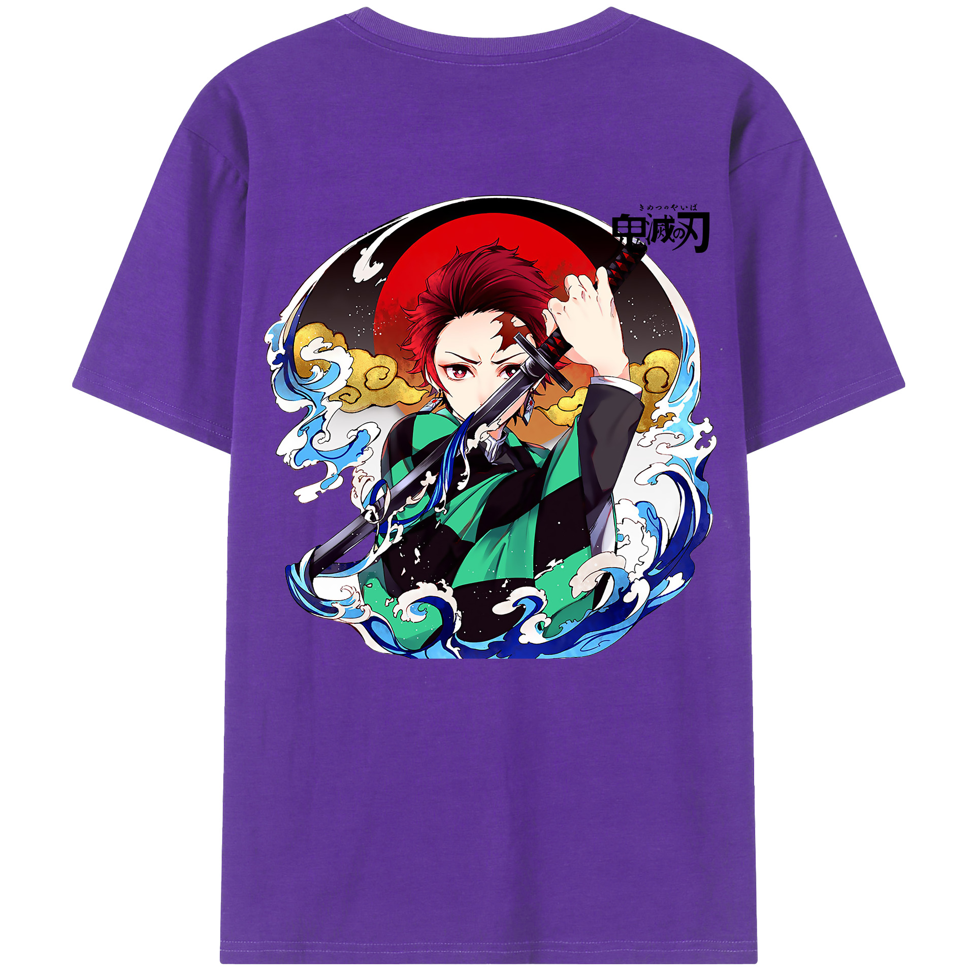 （画像用） 鬼滅の刃 竈門 炭治郎／かまど たんじろう Kamado Tanjirou 綿100％ メンズ半袖Tシャツ（バックプリント） 通気性