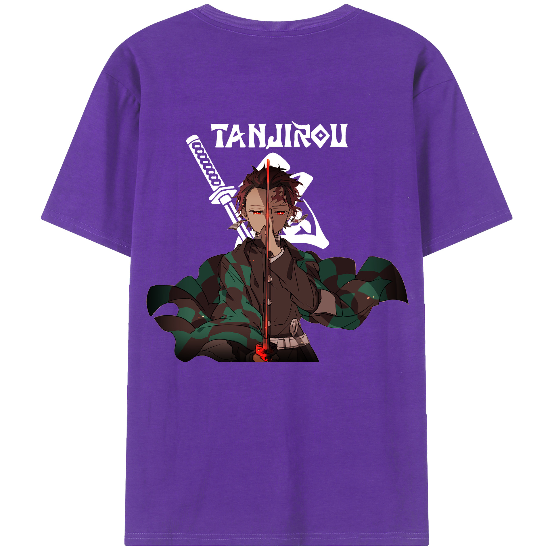 （画像用） 鬼滅の刃 竈門 炭治郎／かまど たんじろう Kamado Tanjirou 綿100％ メンズ半袖Tシャツ（バックプリント） 通気性